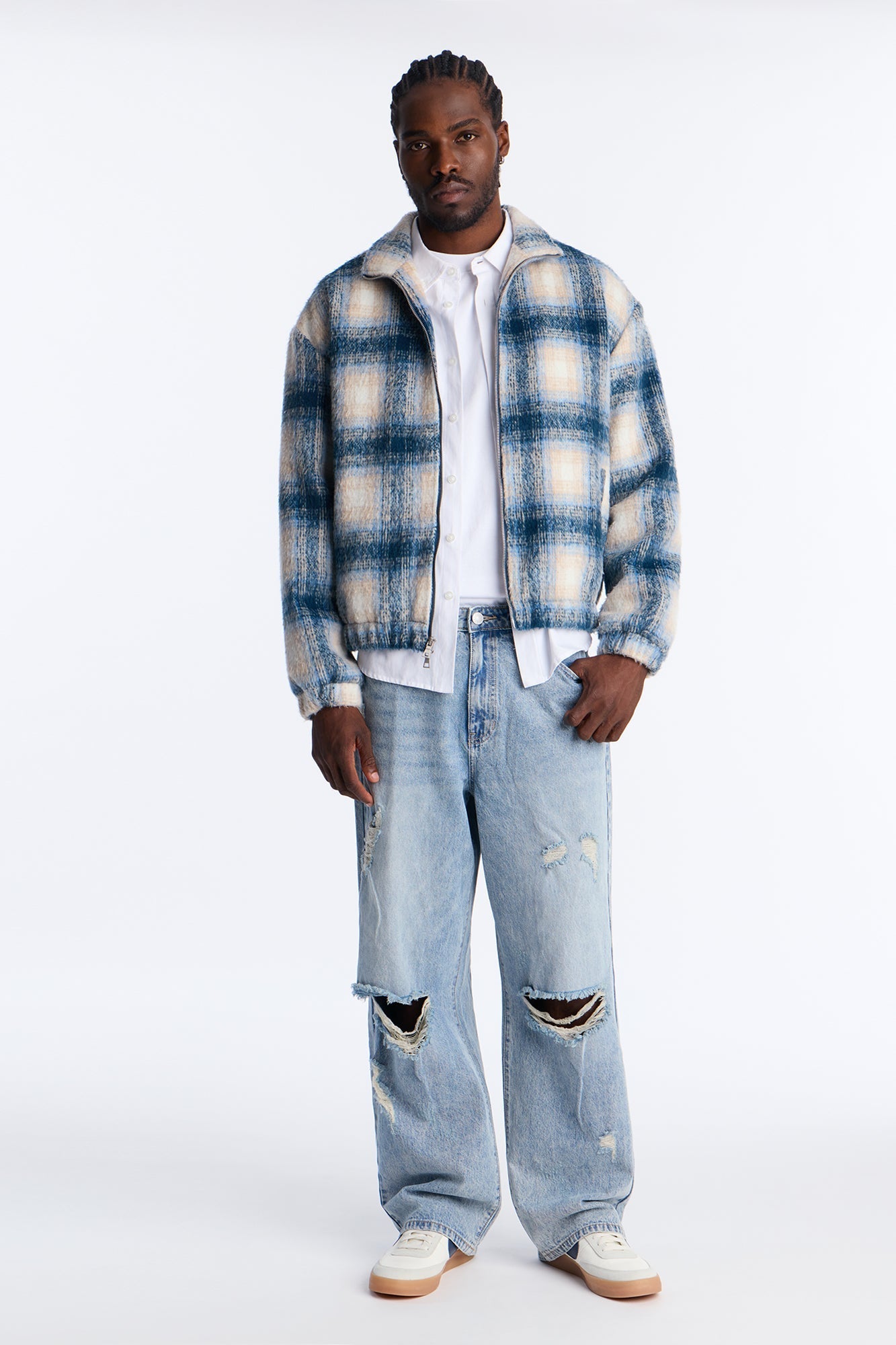 Baggy On The Grind Destroyed Jean - Light Blue Wash Fashion Nova