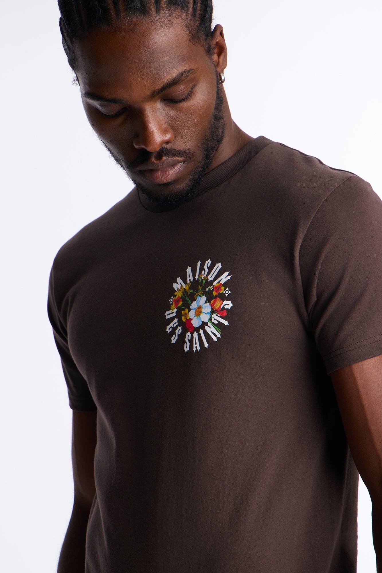 Maison Flower Print Short Sleeve Tee - Brown Fashion Nova