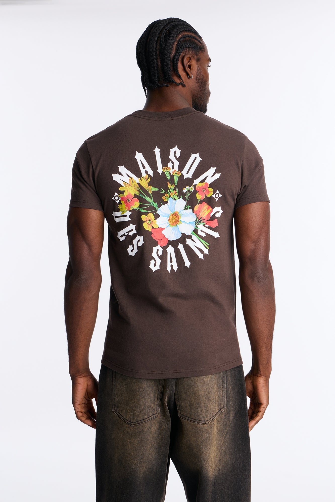 Maison Flower Print Short Sleeve Tee - Brown Fashion Nova