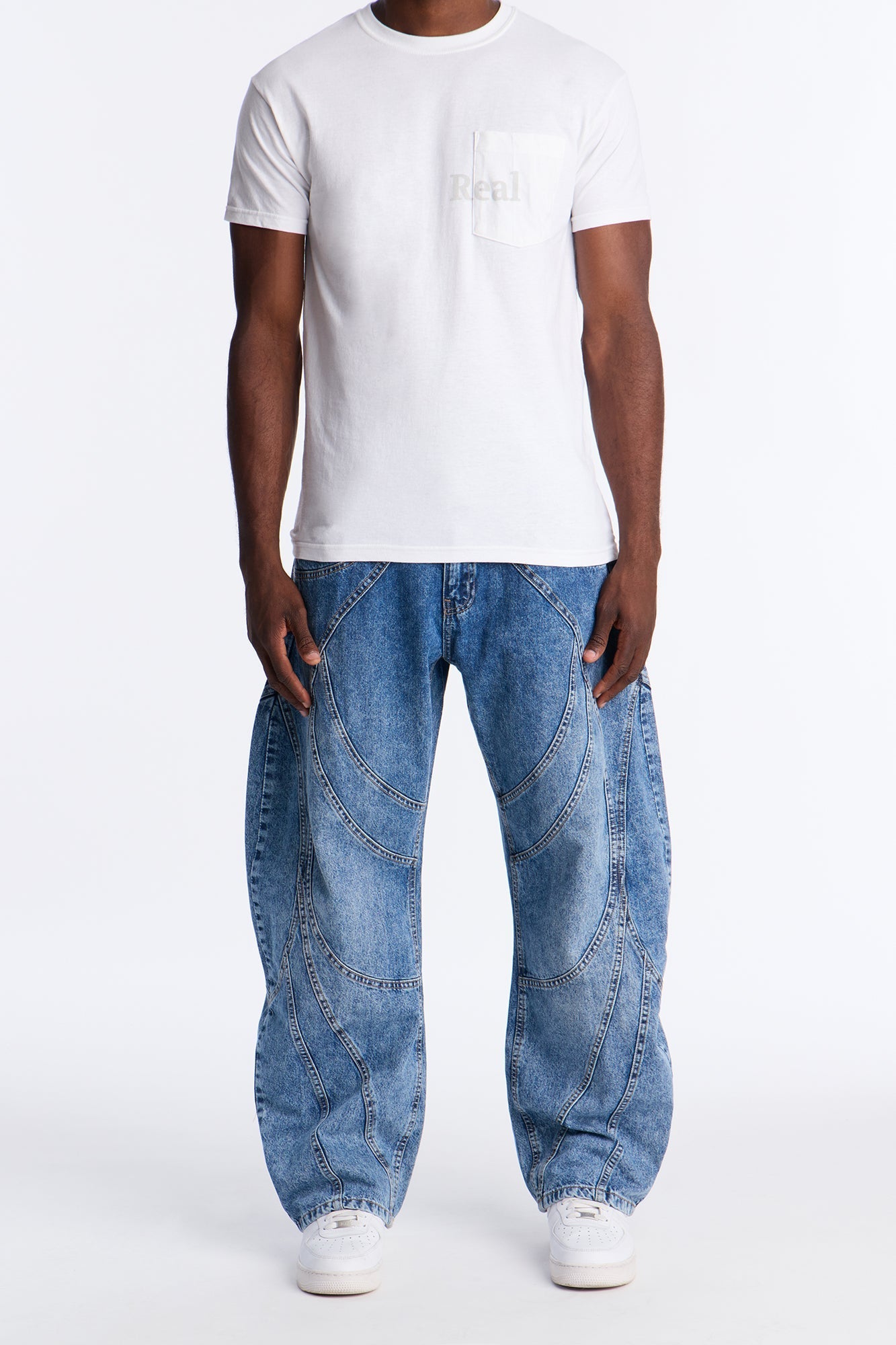 Barrel Paneled Ways Jean - Medium Blue Wash Fashion Nova
