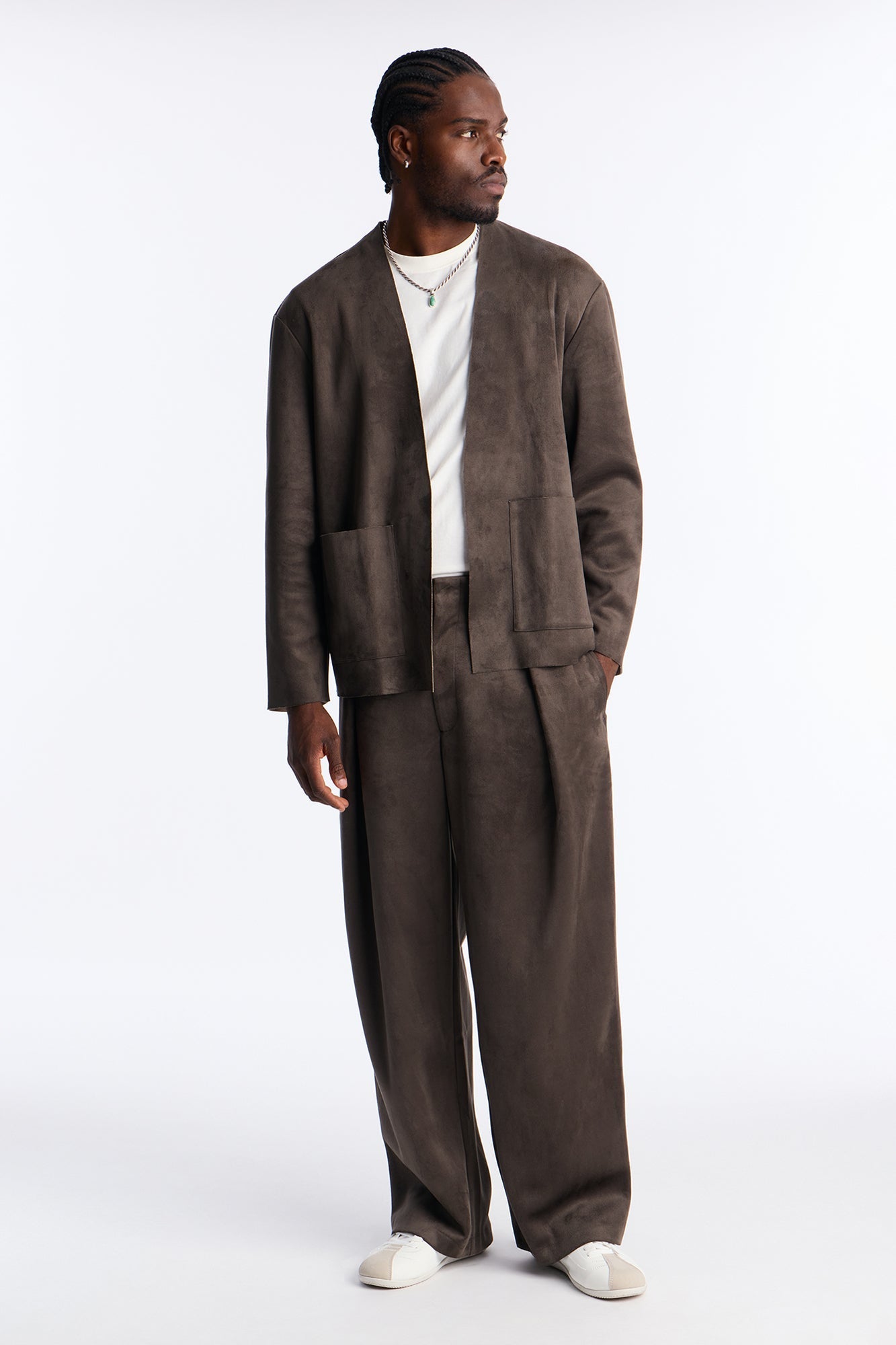 Baggy Noven Edge Suede Guekha Trouser - Grey Fashion Nova