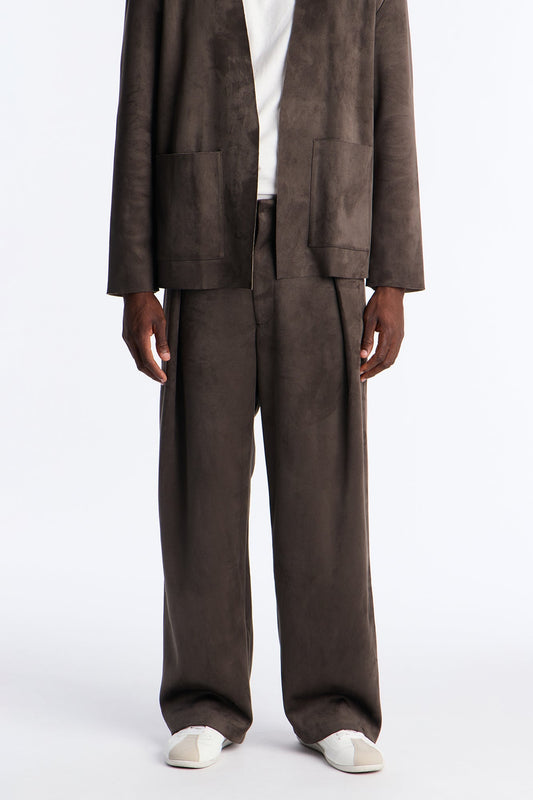 Baggy Noven Edge Suede Guekha Trouser - Grey Fashion Nova