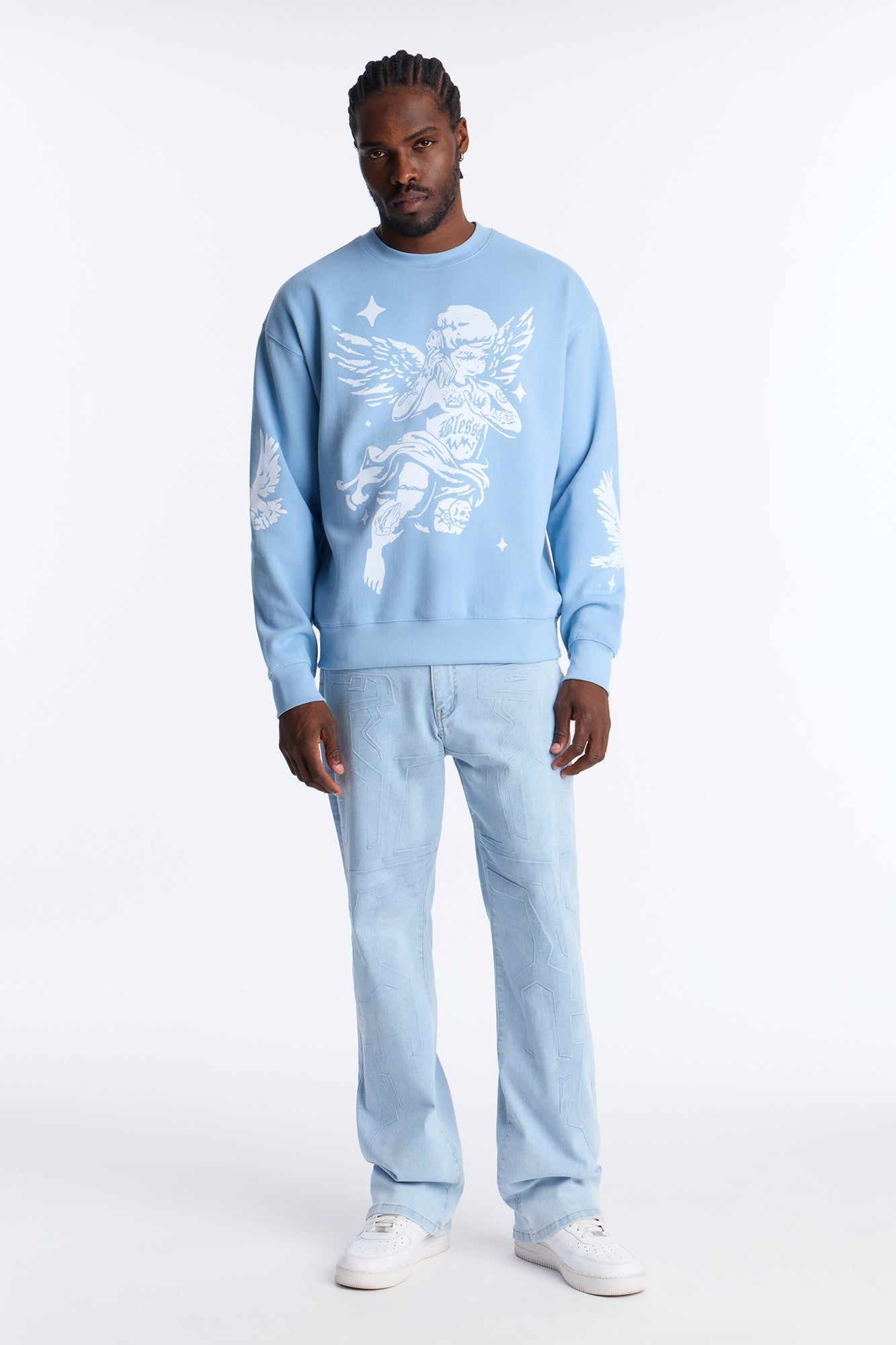 Heaven Sent Crew Neck Sweatshirt - Blue Fashion Nova