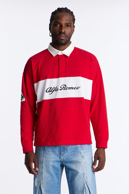 Alfa Romeo Long Sleeve Polo - Red/combo Fashion Nova