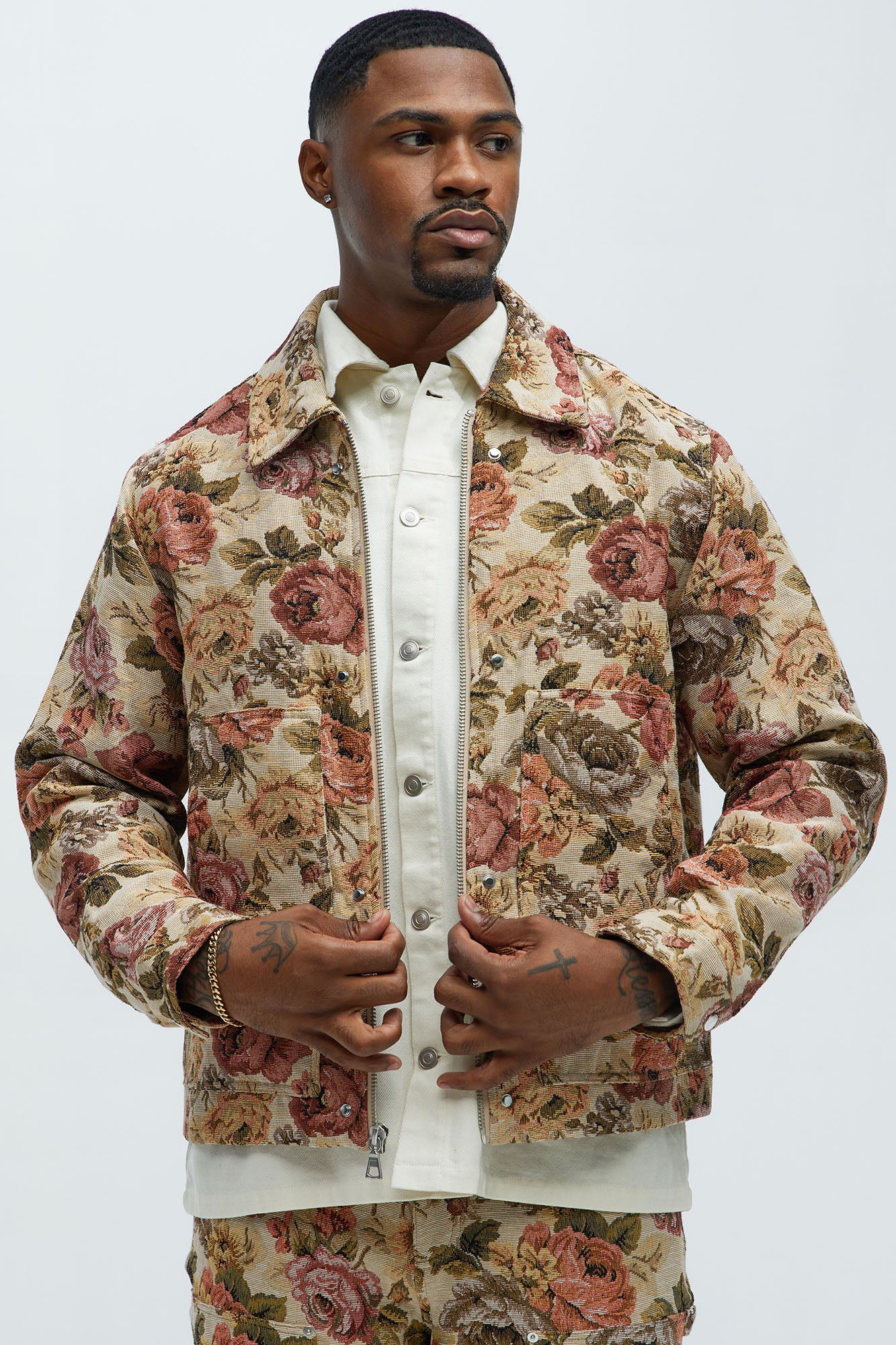 Bellevue Floral Tapestry Work Jacket - Taupe/combo Fashion Nova