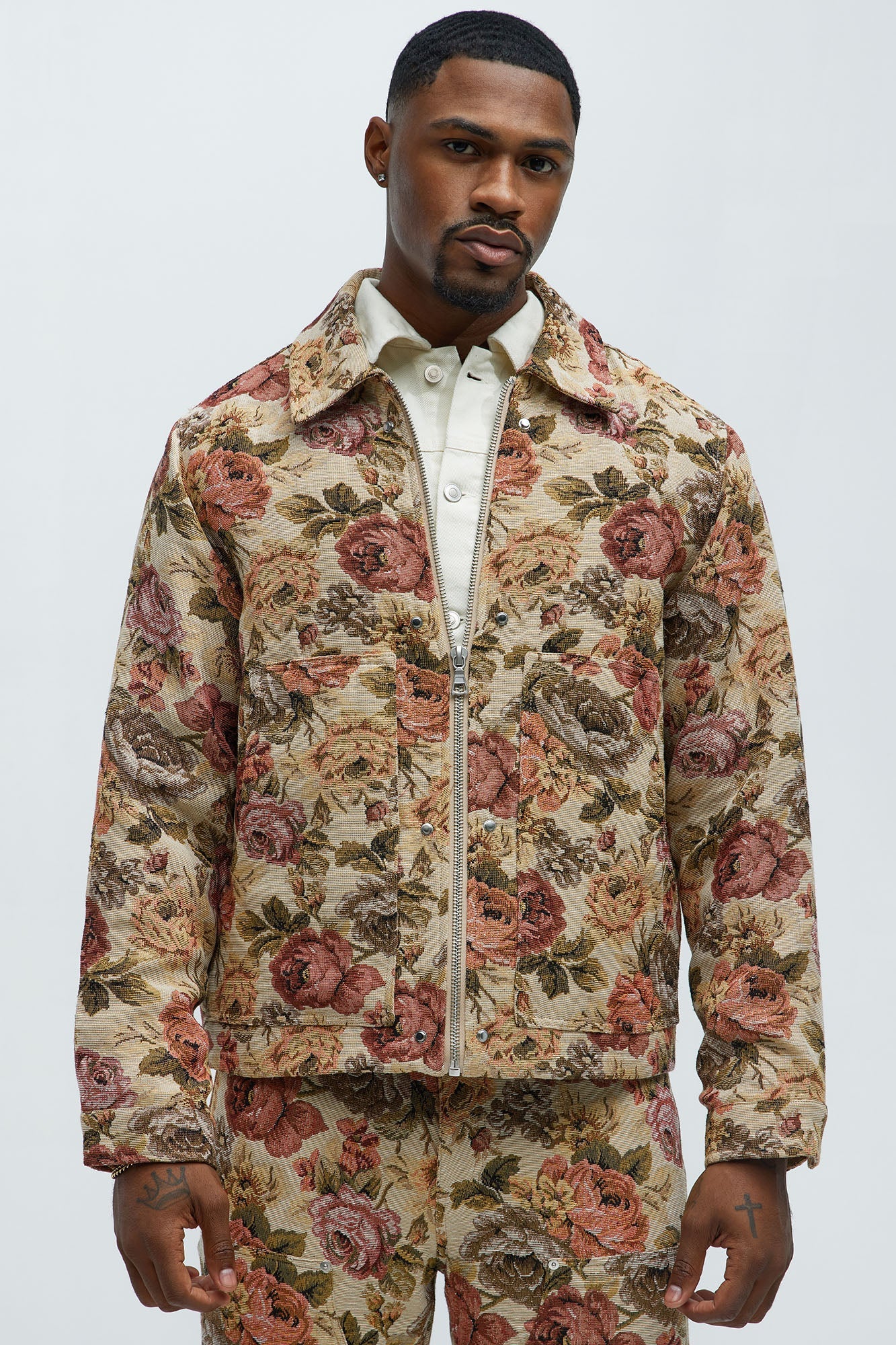 Bellevue Floral Tapestry Work Jacket - Taupe/combo Fashion Nova