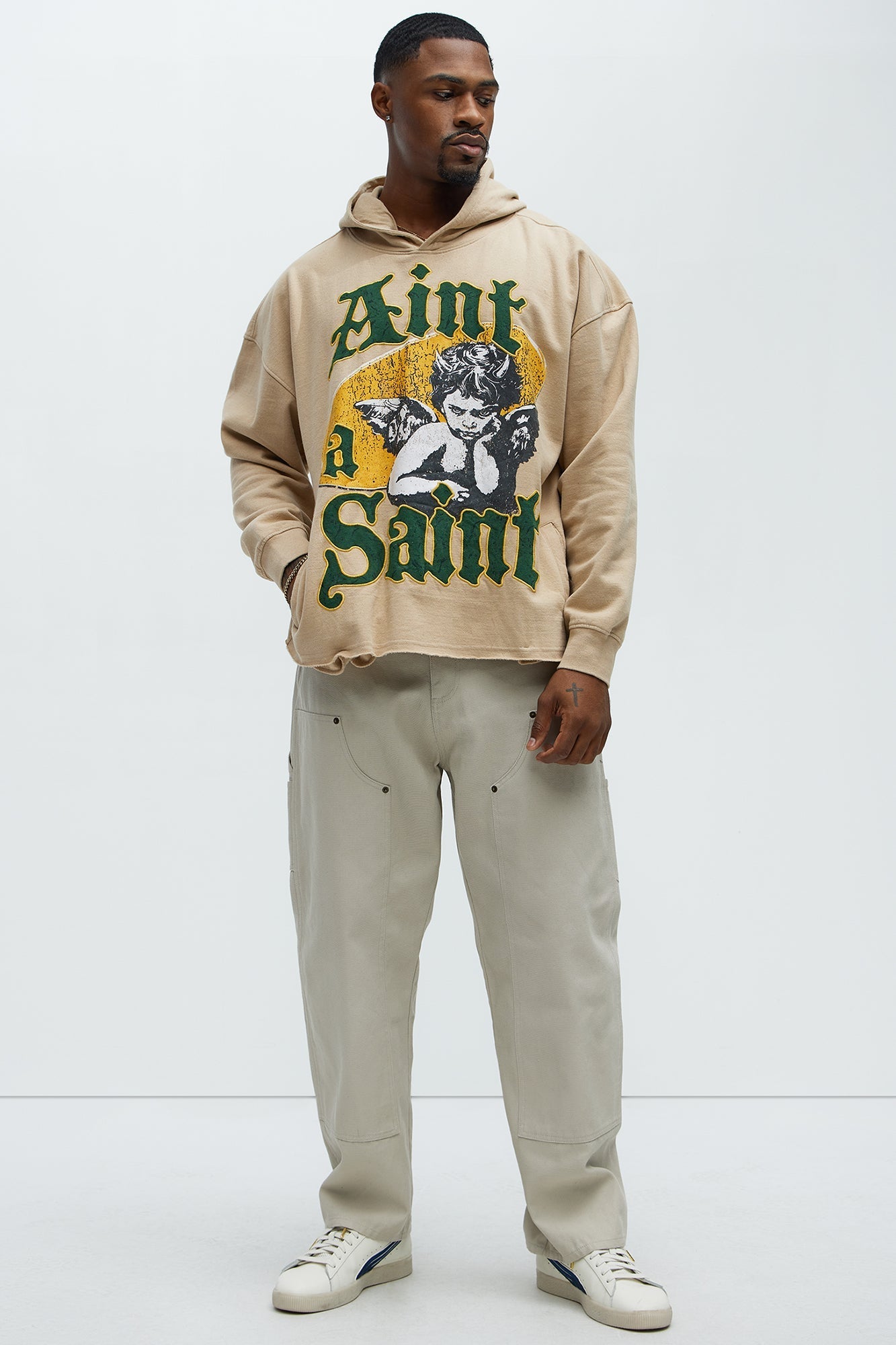 Aint A Saint Hoodie - Khaki Fashion Nova