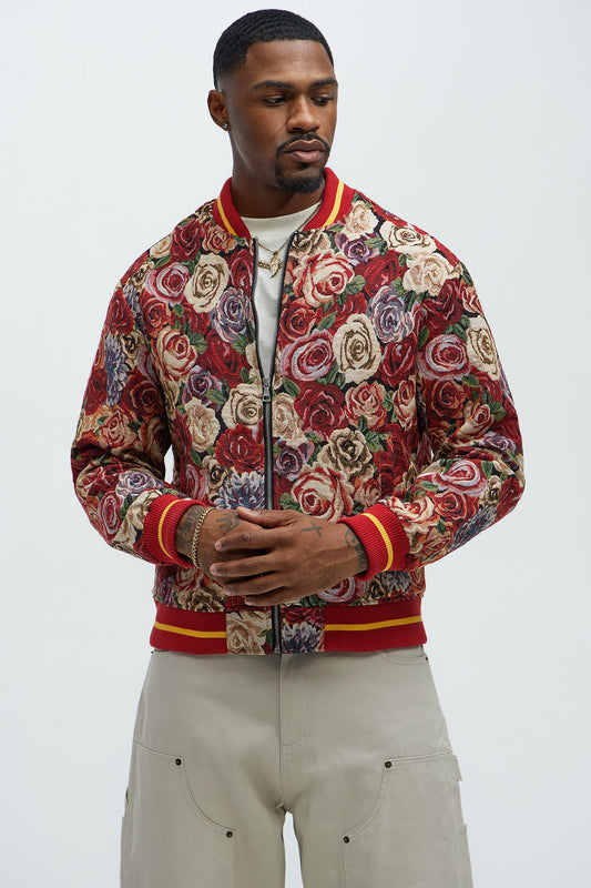 Ditson Tapestry Varsity Jacket - Red/combo Fashion Nova