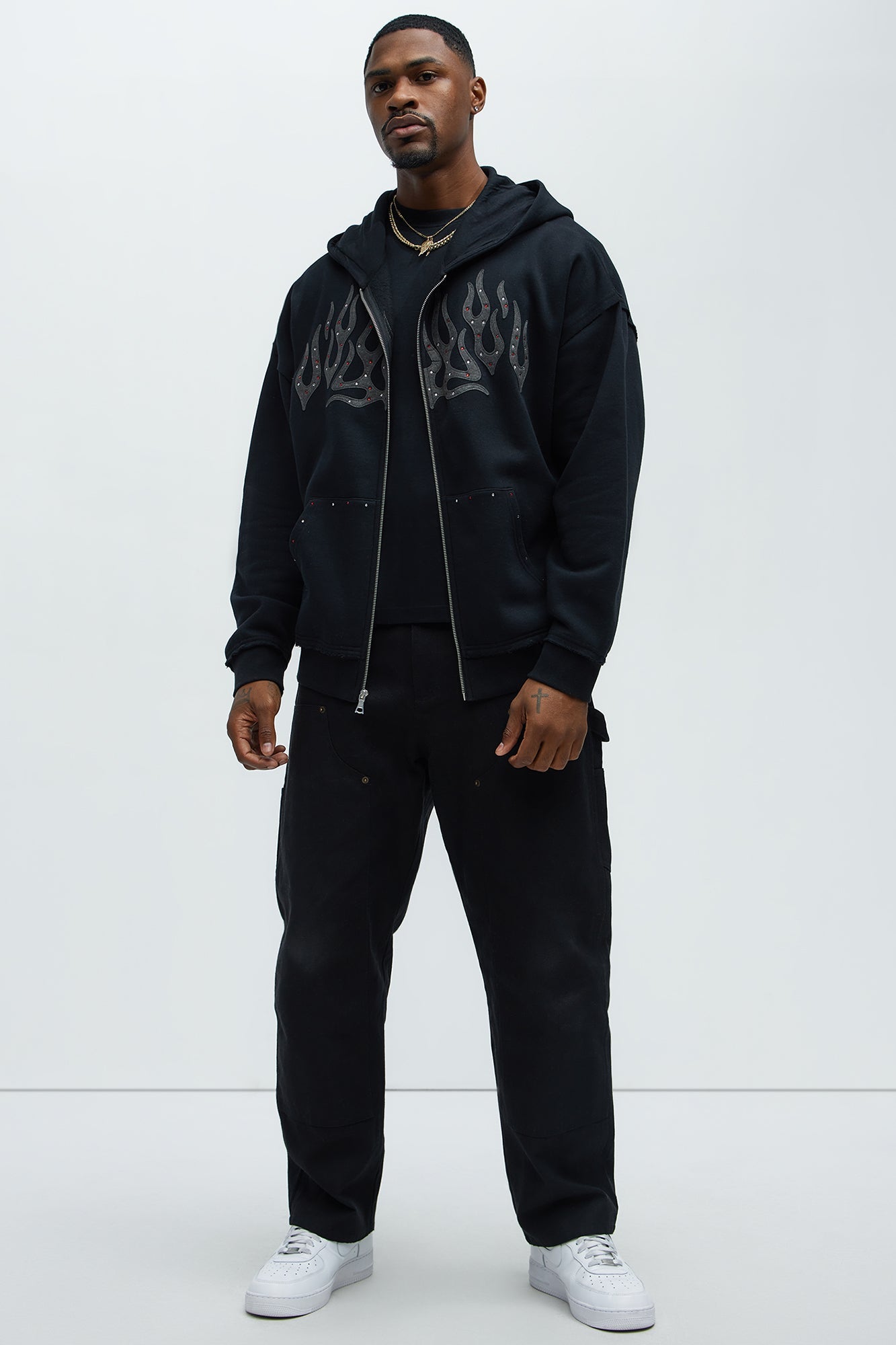 Tyson Bling Oversized Zip Hoodie - Black Fashion Nova