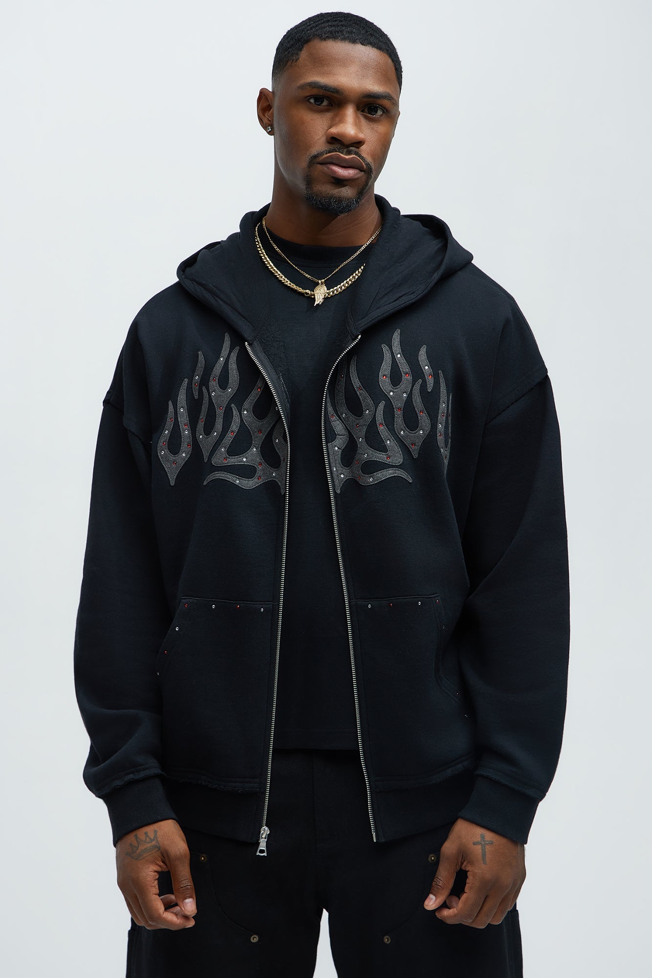 Tyson Bling Oversized Zip Hoodie - Black Fashion Nova