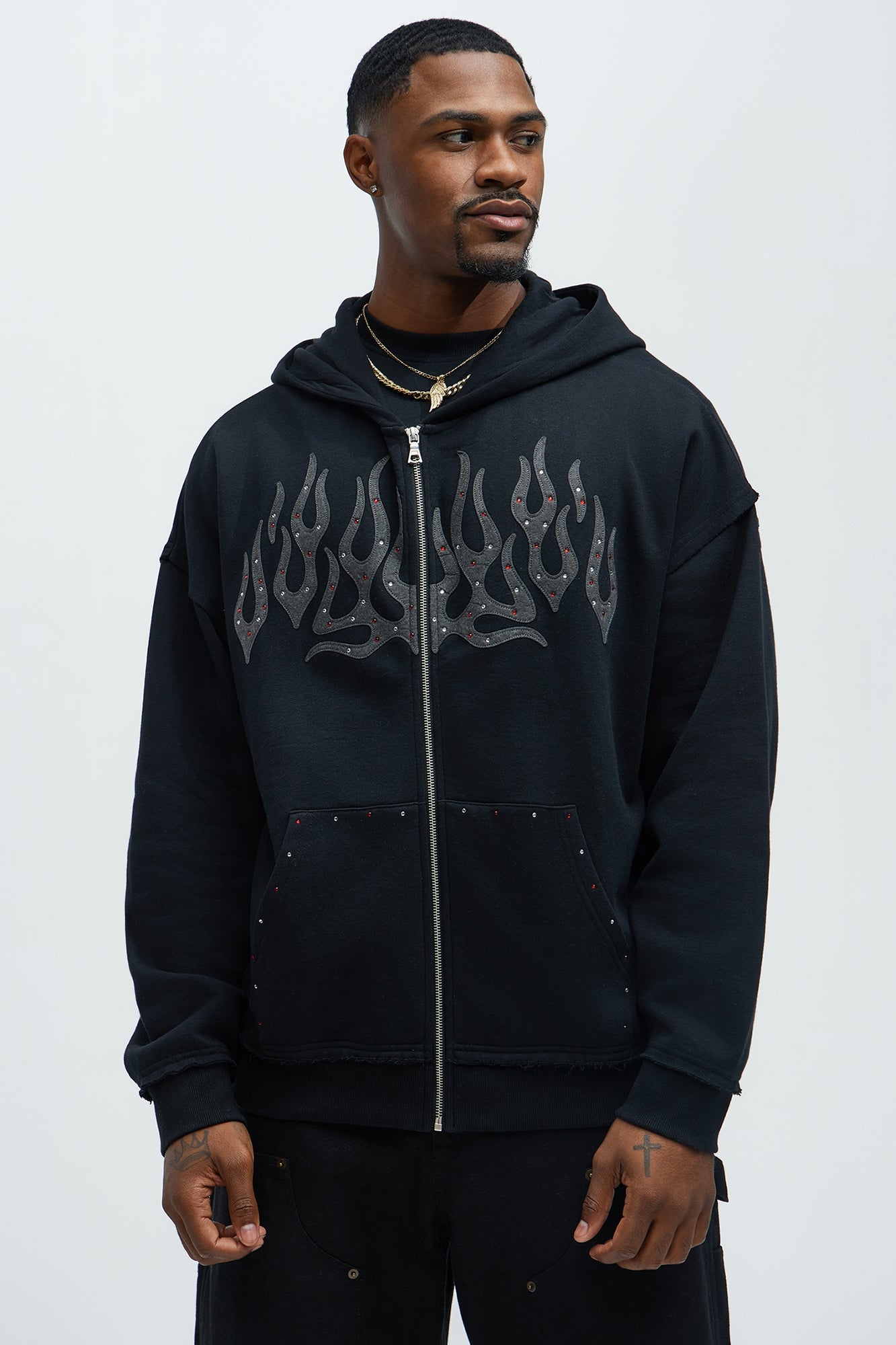 Tyson Bling Oversized Zip Hoodie - Black Fashion Nova