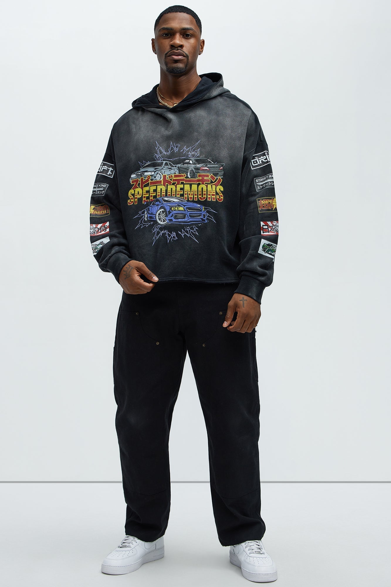 Tyson Speed Demons Boxy Hoodie - Black Wash Fashion Nova