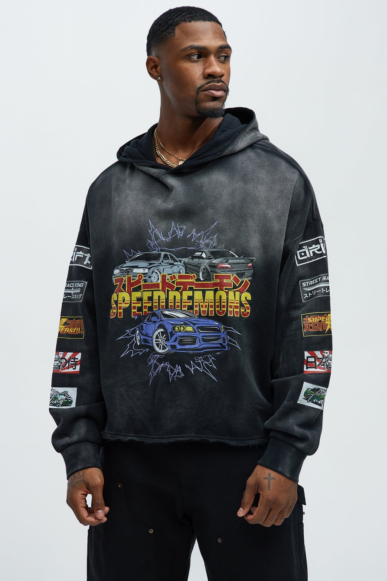 Tyson Speed Demons Boxy Hoodie - Black Wash Fashion Nova