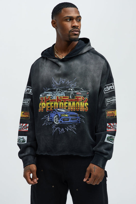 Tyson Speed Demons Boxy Hoodie - Black Wash Fashion Nova