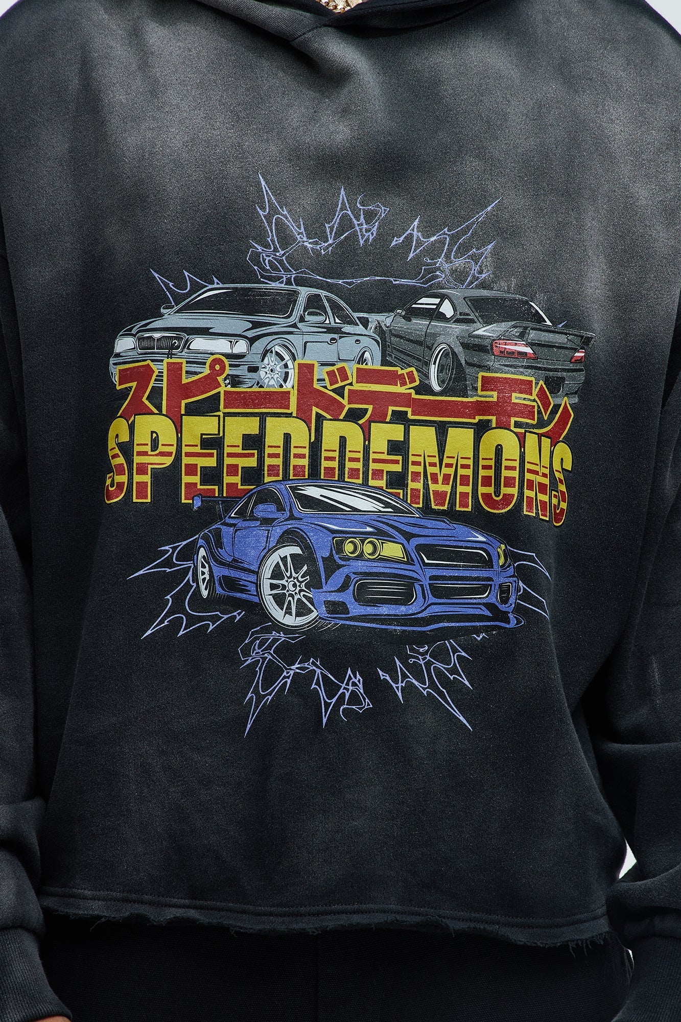 Tyson Speed Demons Boxy Hoodie - Black Wash Fashion Nova