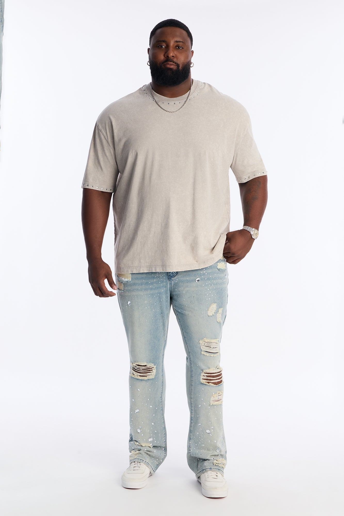 Stacked Skinny Flare Walk Me Through Jeweled Distressed Jean - Medium Blue Wash Fashion Nova
