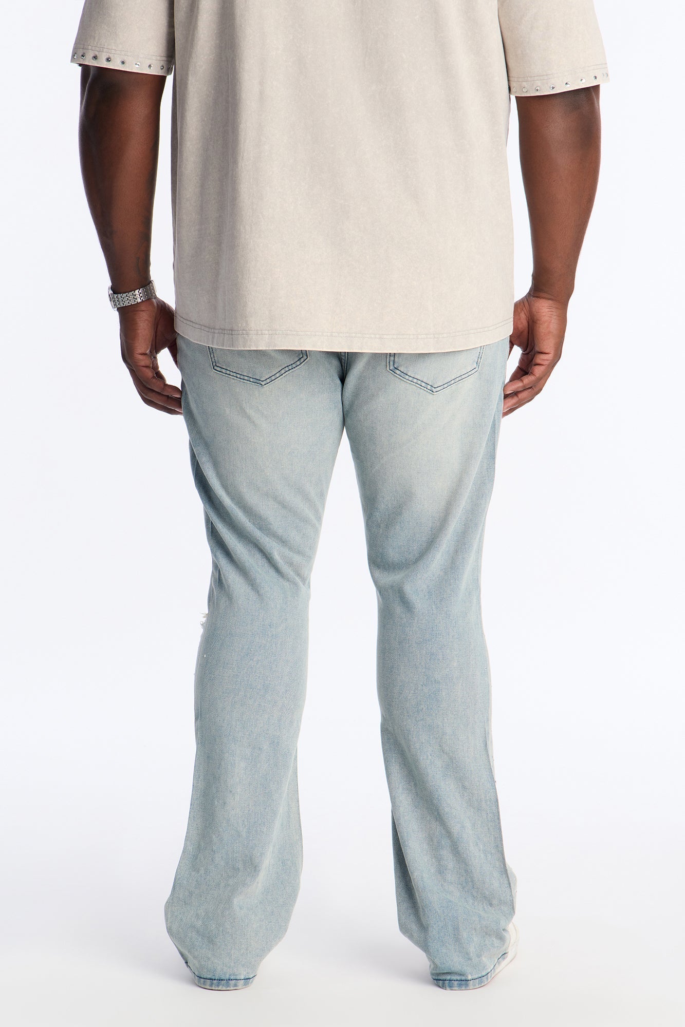 Stacked Skinny Flare Walk Me Through Jeweled Distressed Jean - Medium Blue Wash Fashion Nova