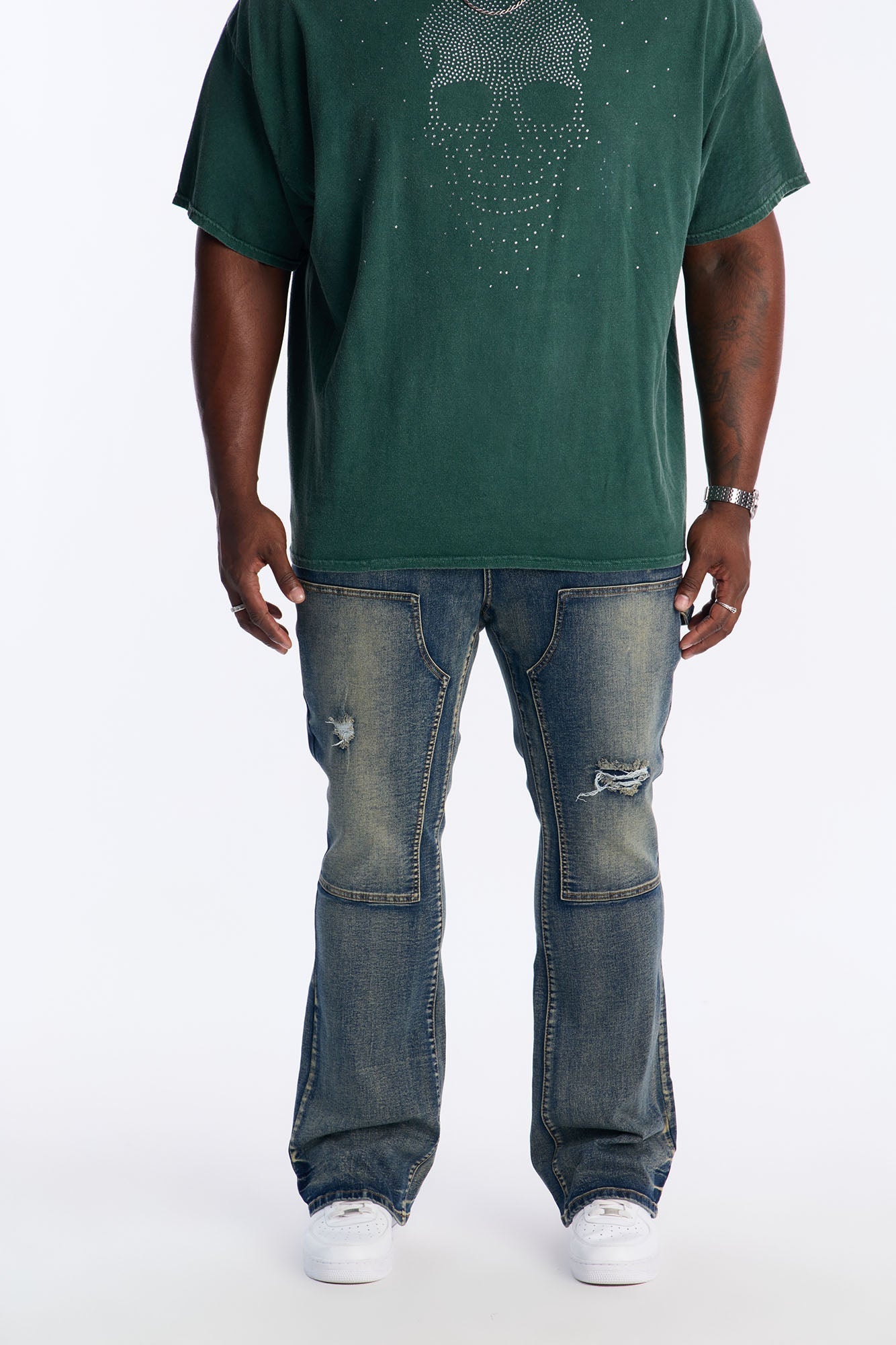Stacked Skinny Flare Up To Me Carpenter Distressed Jean - Medium Wash Fashion Nova