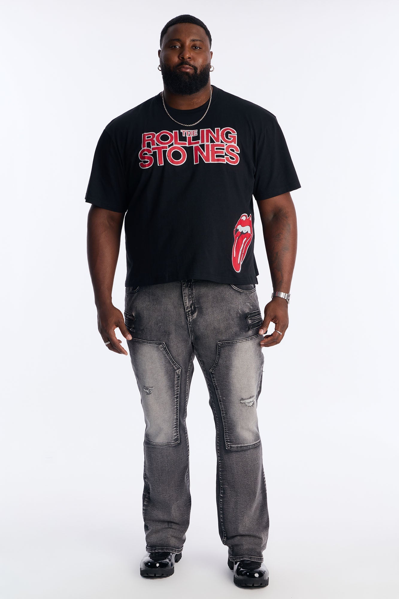 Stacked Skinny Flare Up To Me Carpenter Distressed Jean - Black Wash Fashion Nova