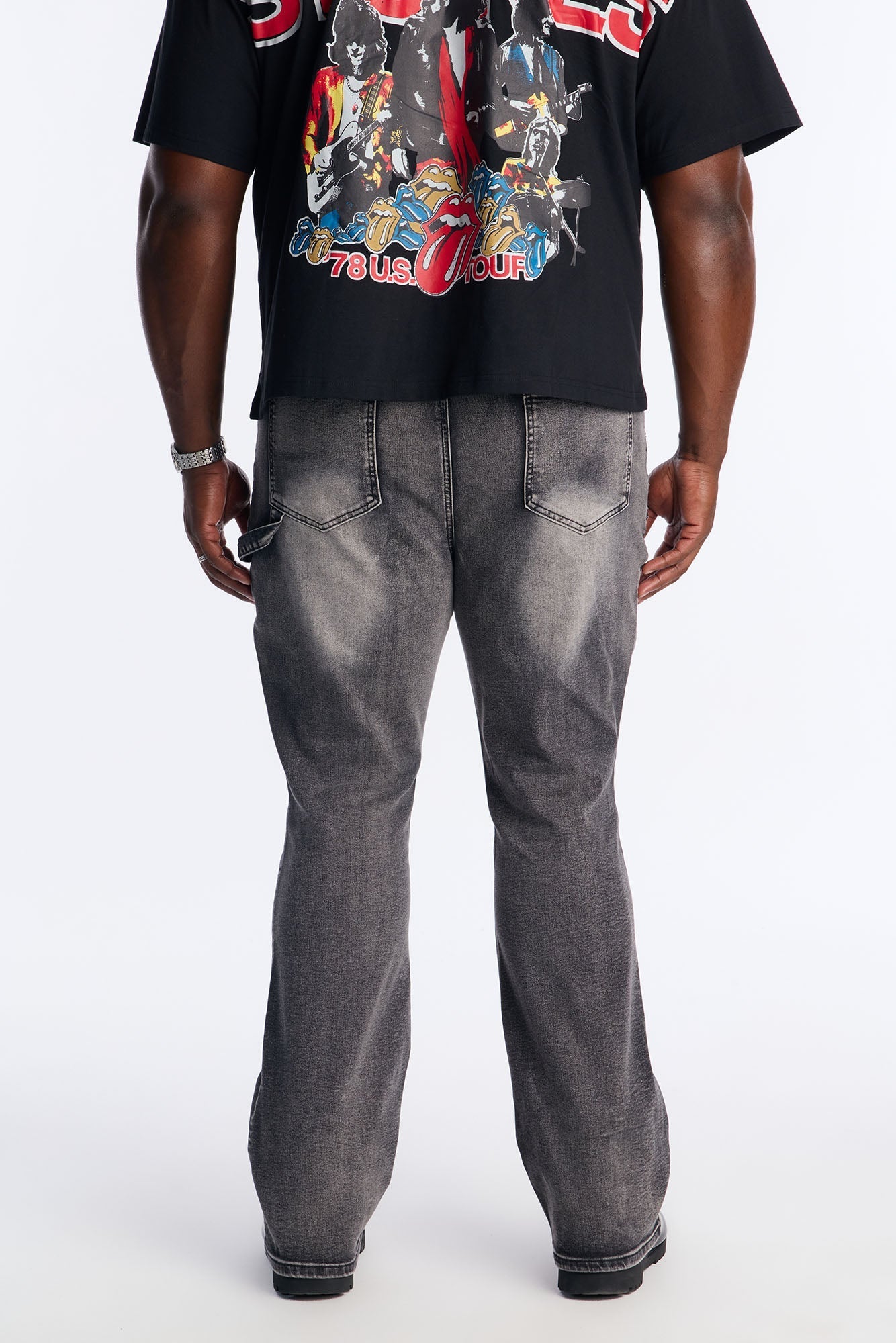 Stacked Skinny Flare Up To Me Carpenter Distressed Jean - Black Wash Fashion Nova