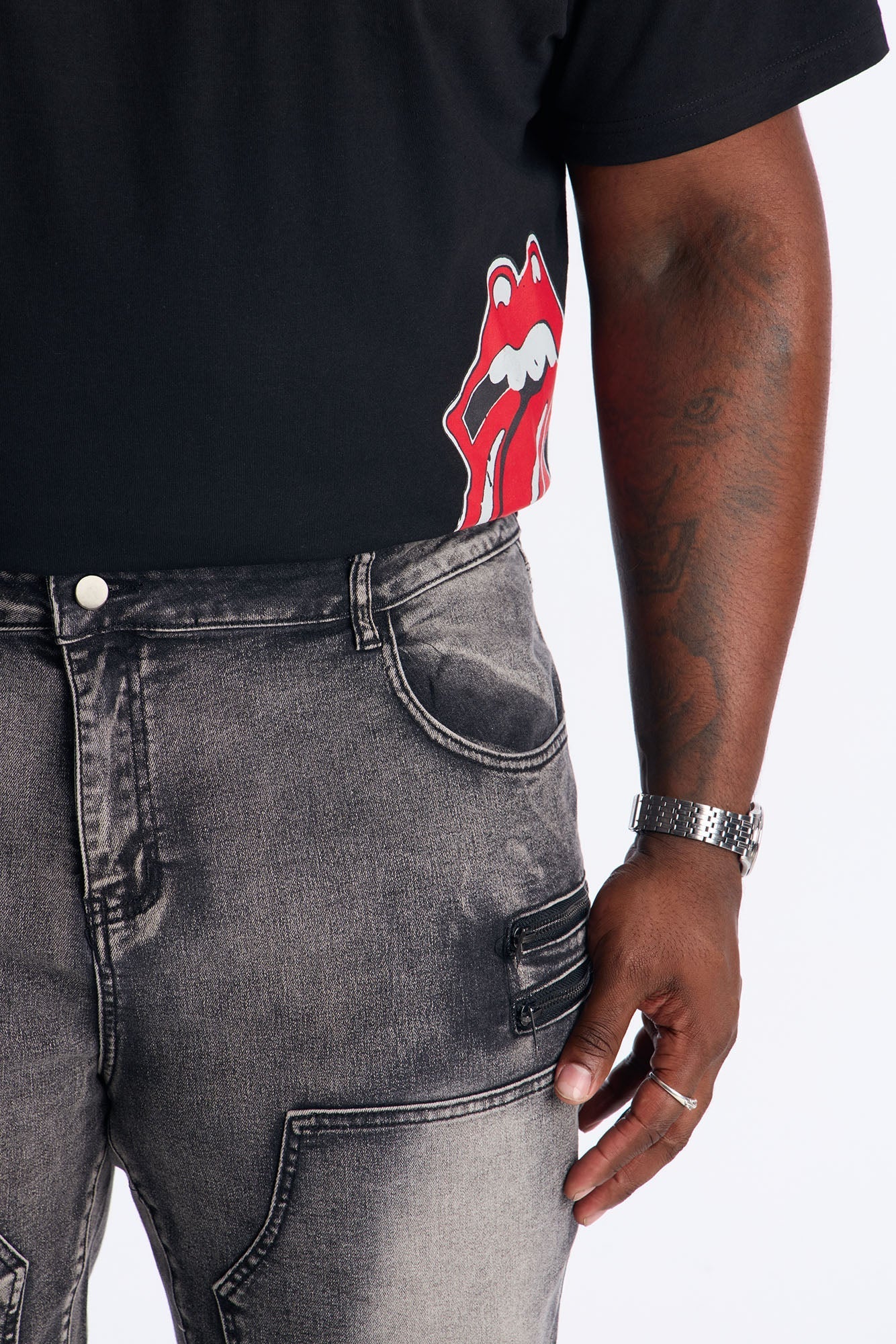 Stacked Skinny Flare Up To Me Carpenter Distressed Jean - Black Wash Fashion Nova