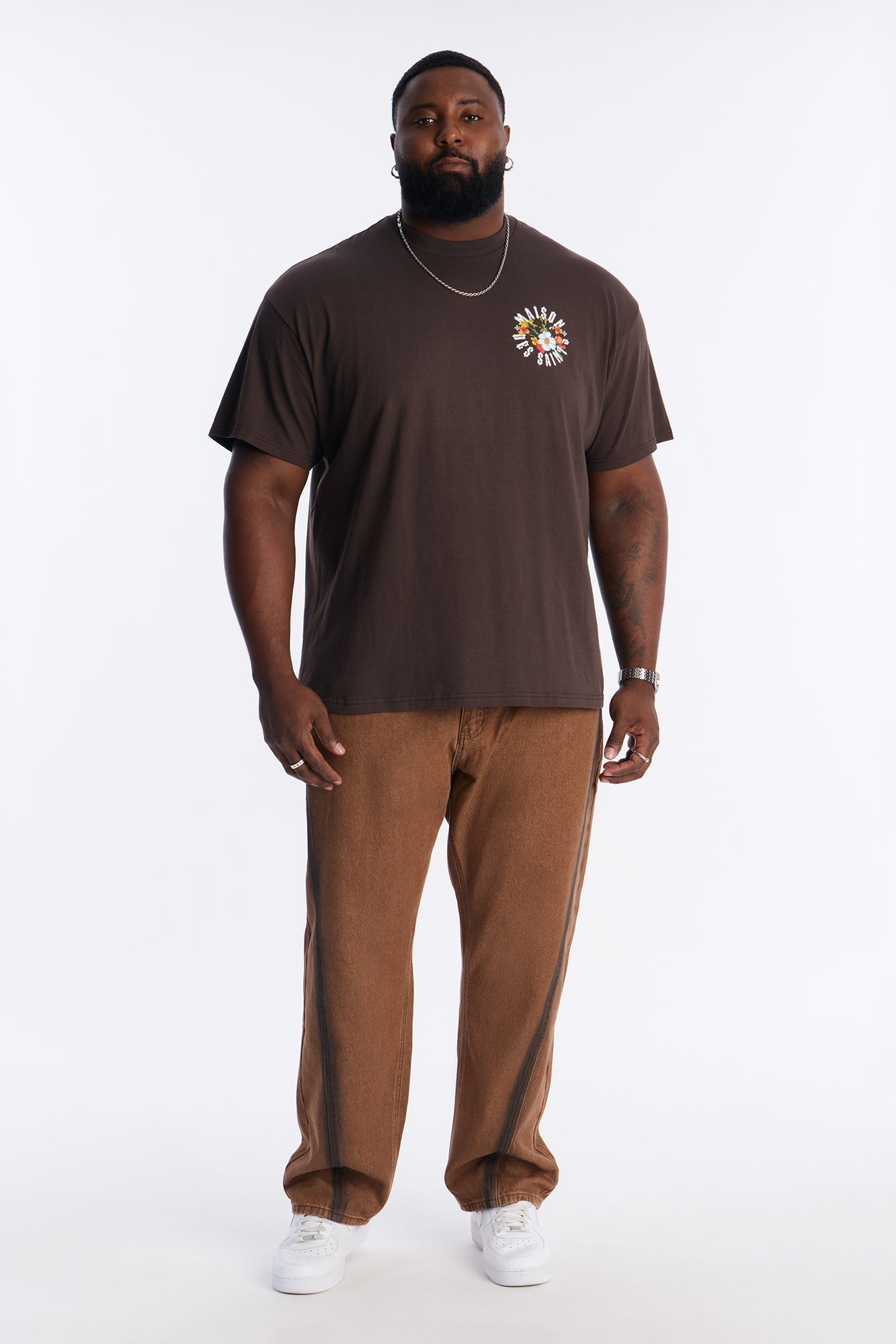 Maison Flower Print Short Sleeve Tee - Brown Fashion Nova