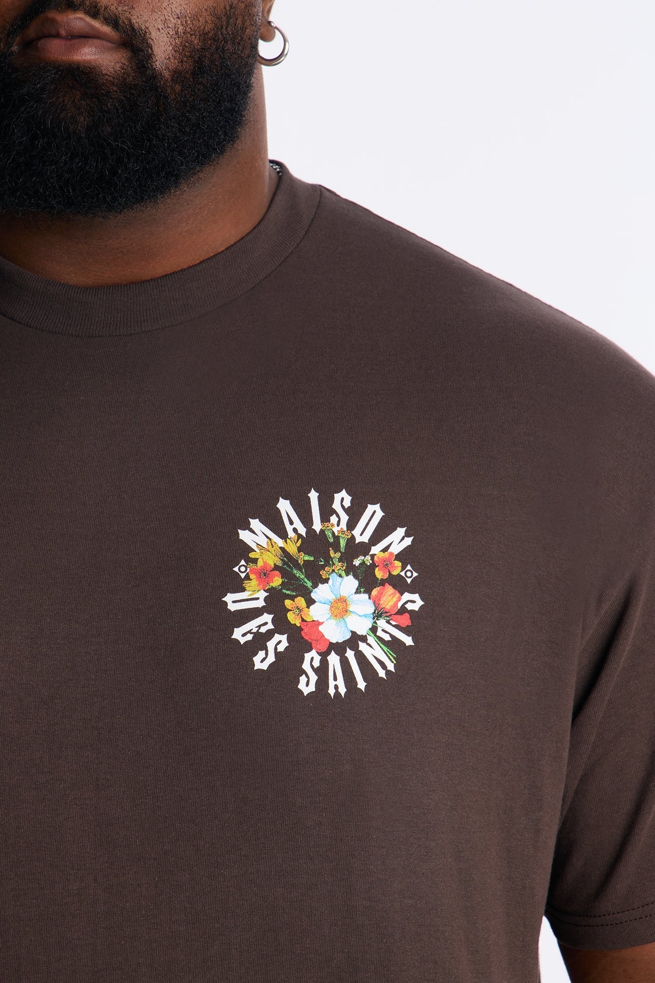 Maison Flower Print Short Sleeve Tee - Brown Fashion Nova
