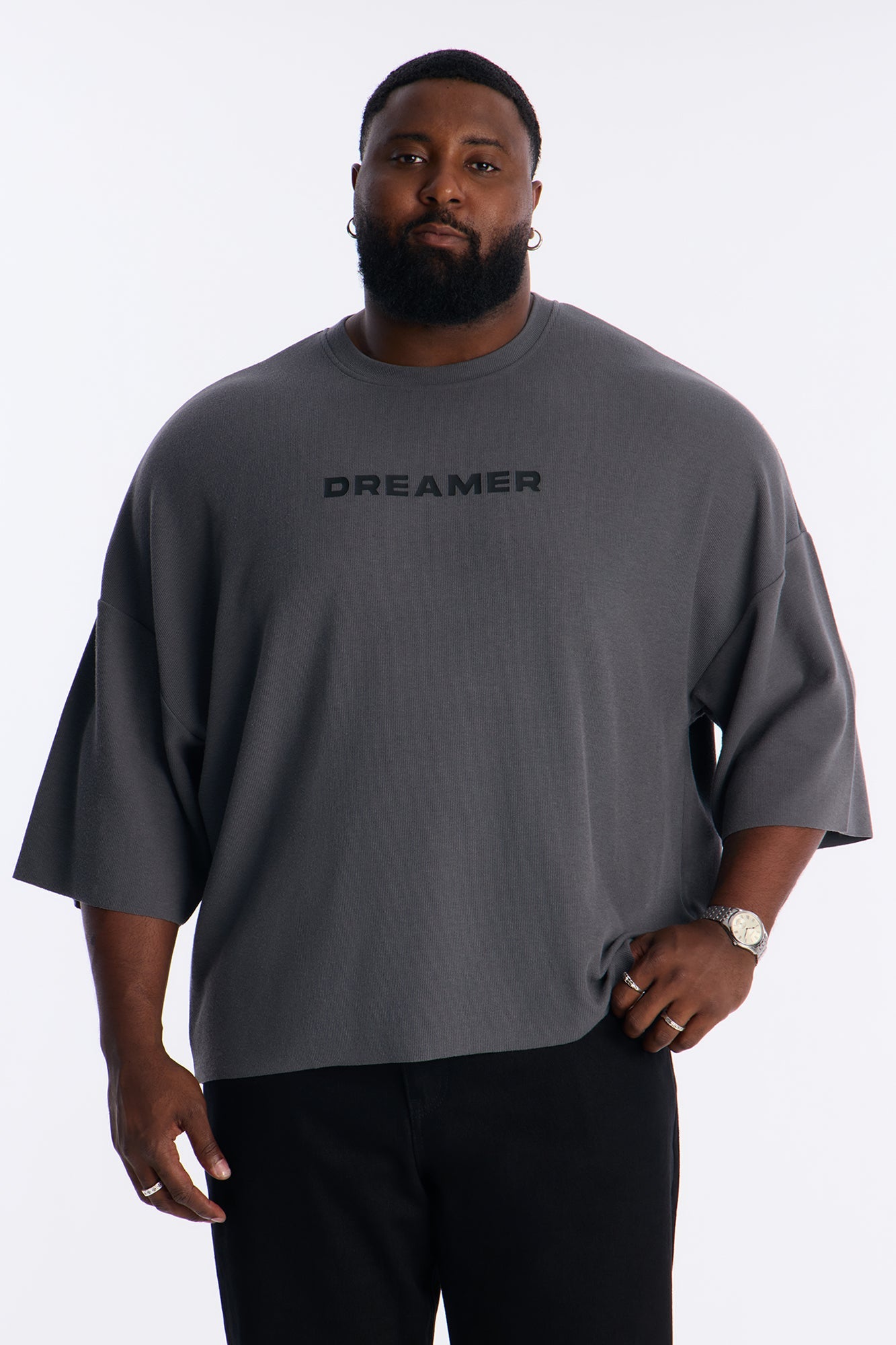 Relaxed Boxy Dreamer Knit Tee - Dark Grey Fashion Nova