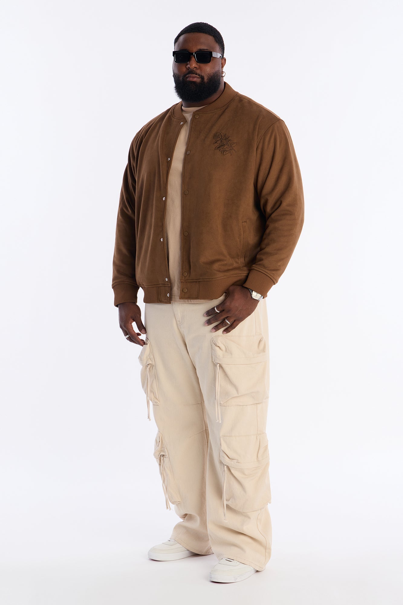Faux Suede Embroidered Blossom Bomber Jacket - Tan Fashion Nova