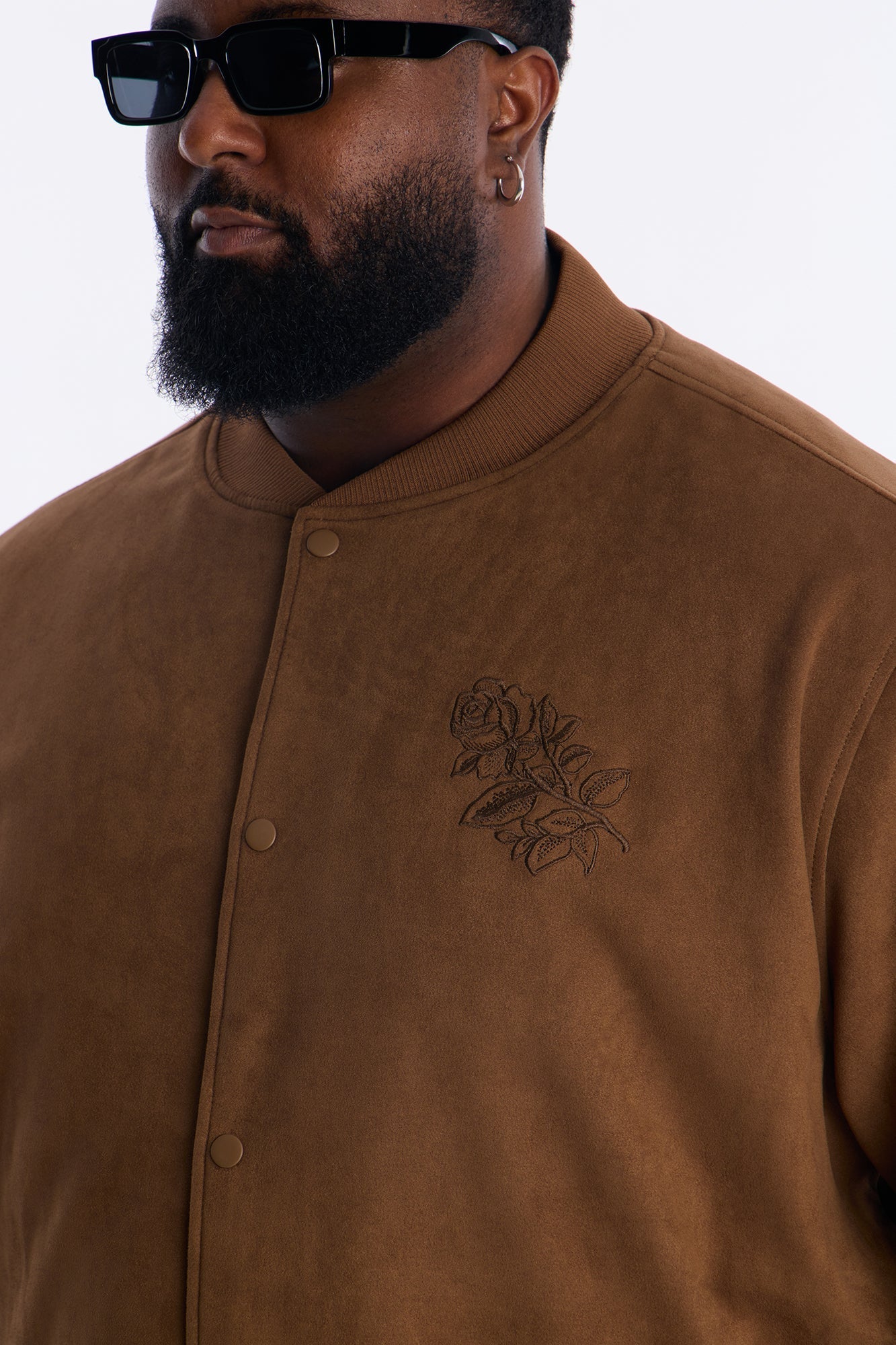 Faux Suede Embroidered Blossom Bomber Jacket - Tan Fashion Nova