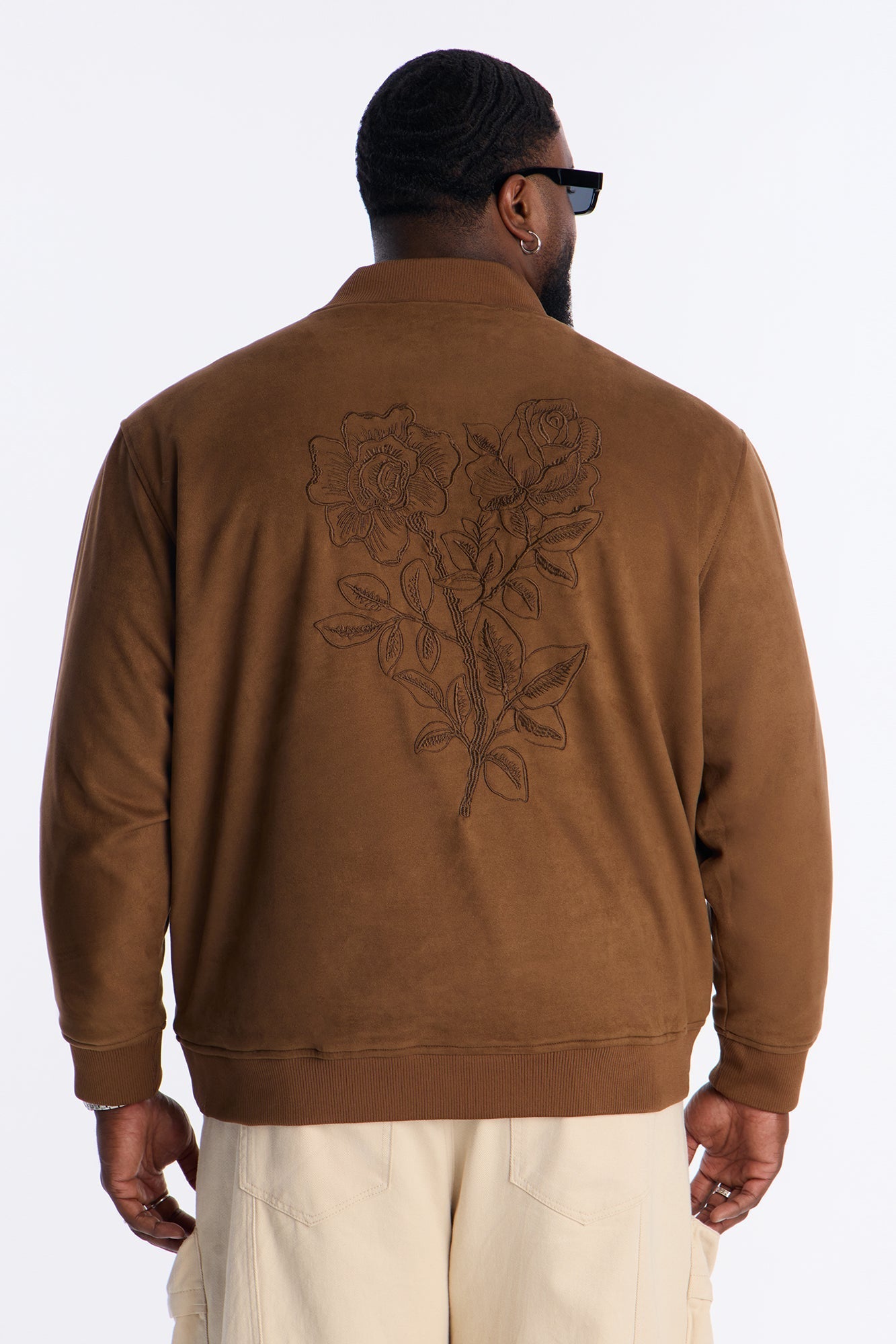 Faux Suede Embroidered Blossom Bomber Jacket - Tan Fashion Nova