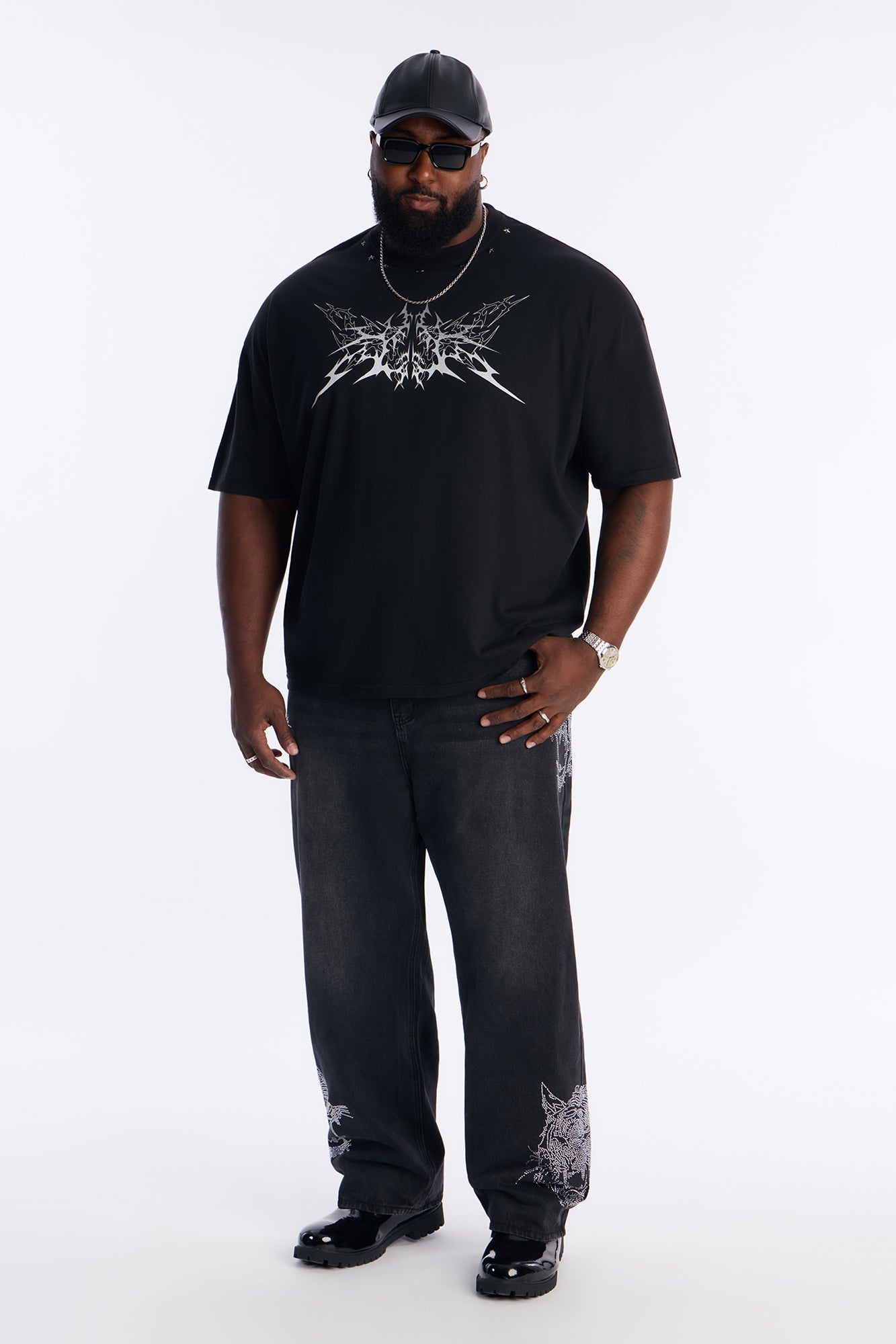 Metal Star Studded Short Sleeve Tee - Black Fashion Nova