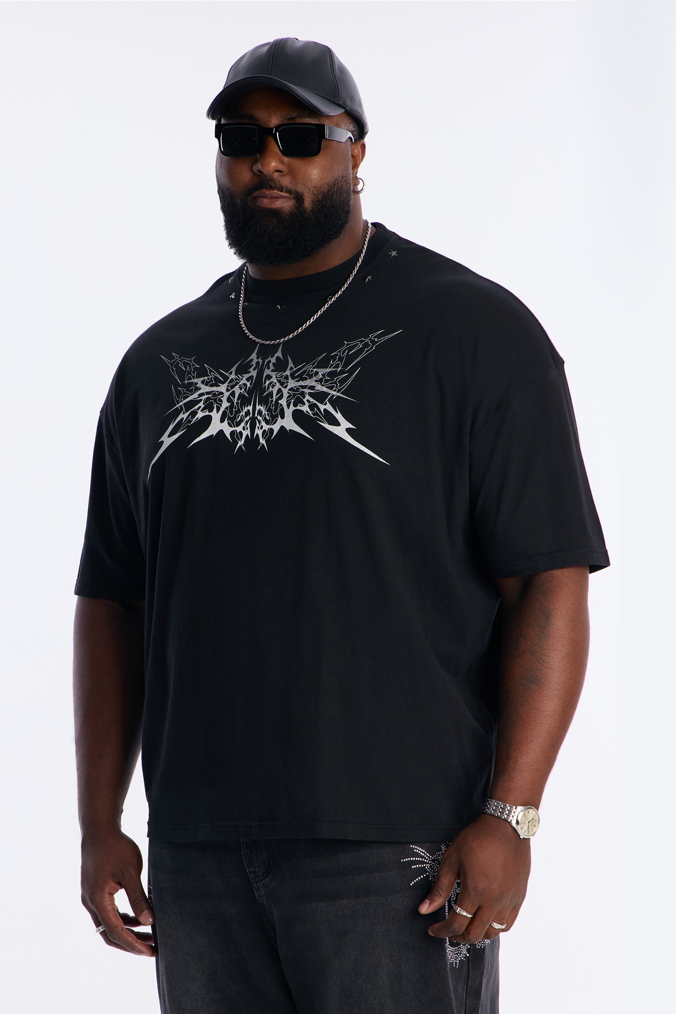 Metal Star Studded Short Sleeve Tee - Black Fashion Nova