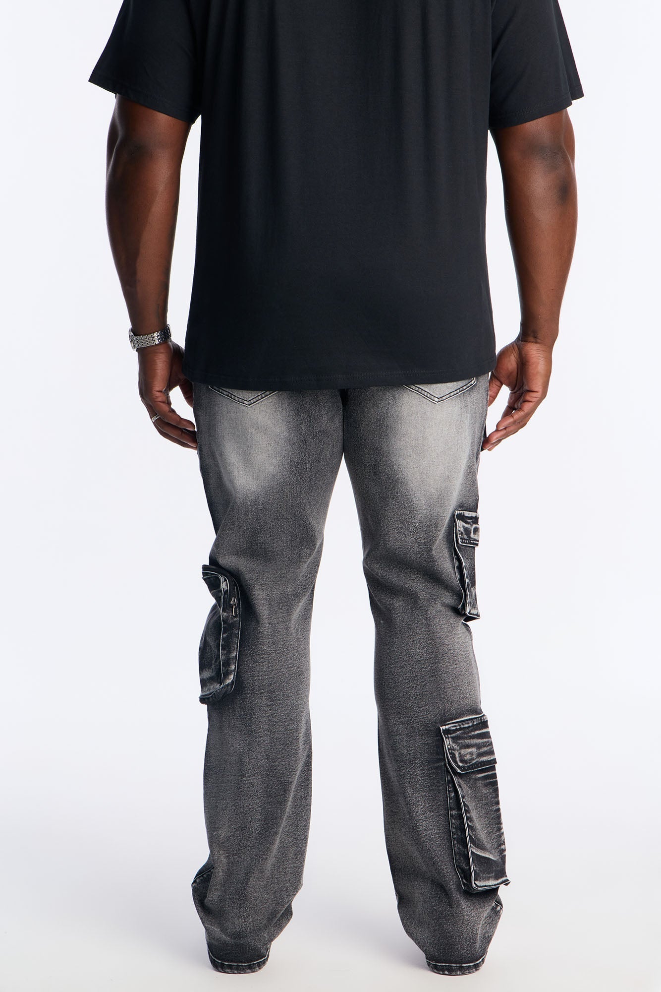 Stacked Skinny Flare Out And About Cargo Jean - Black Wash Fashion Nova
