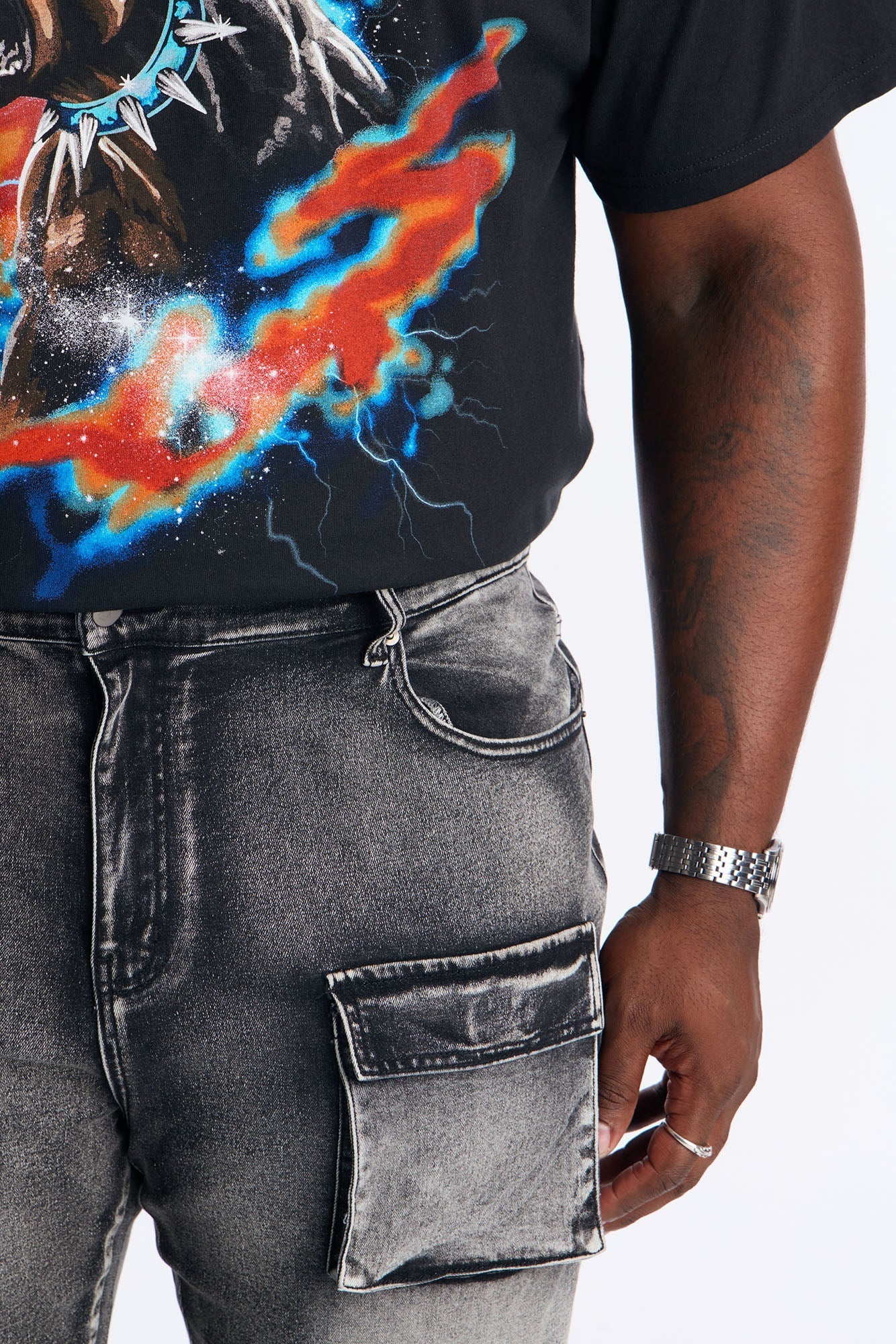 Stacked Skinny Flare Out And About Cargo Jean - Black Wash Fashion Nova
