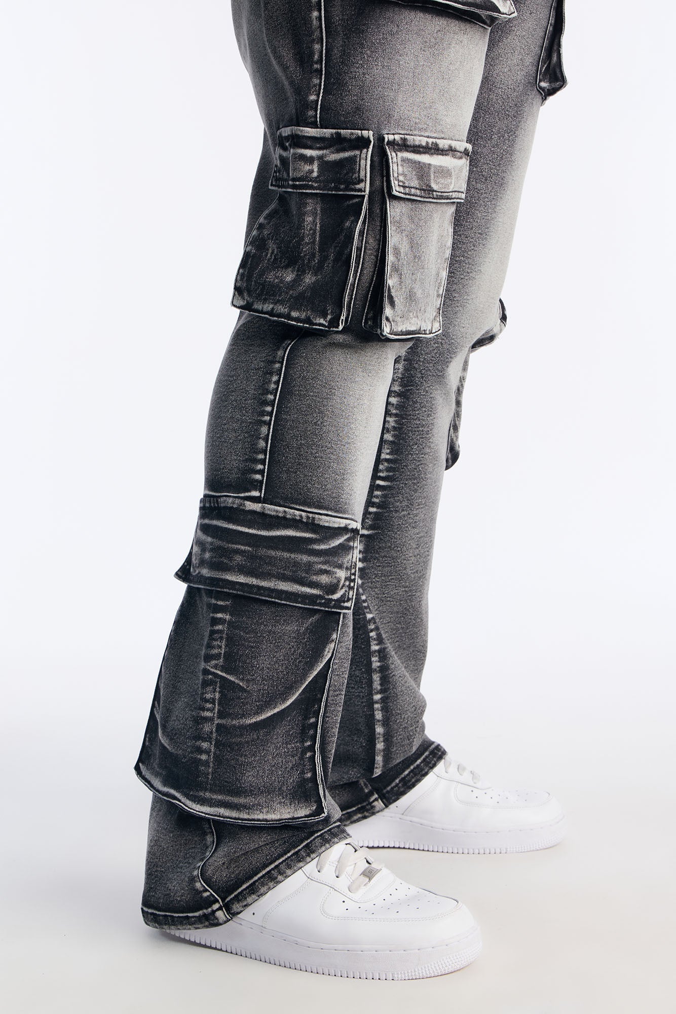 Stacked Skinny Flare Out And About Cargo Jean - Black Wash Fashion Nova