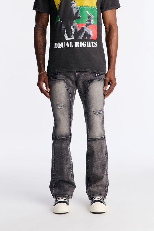 Stacked Skinny Flare Up To Me Carpenter Distressed Jean - Black Wash Fashion Nova