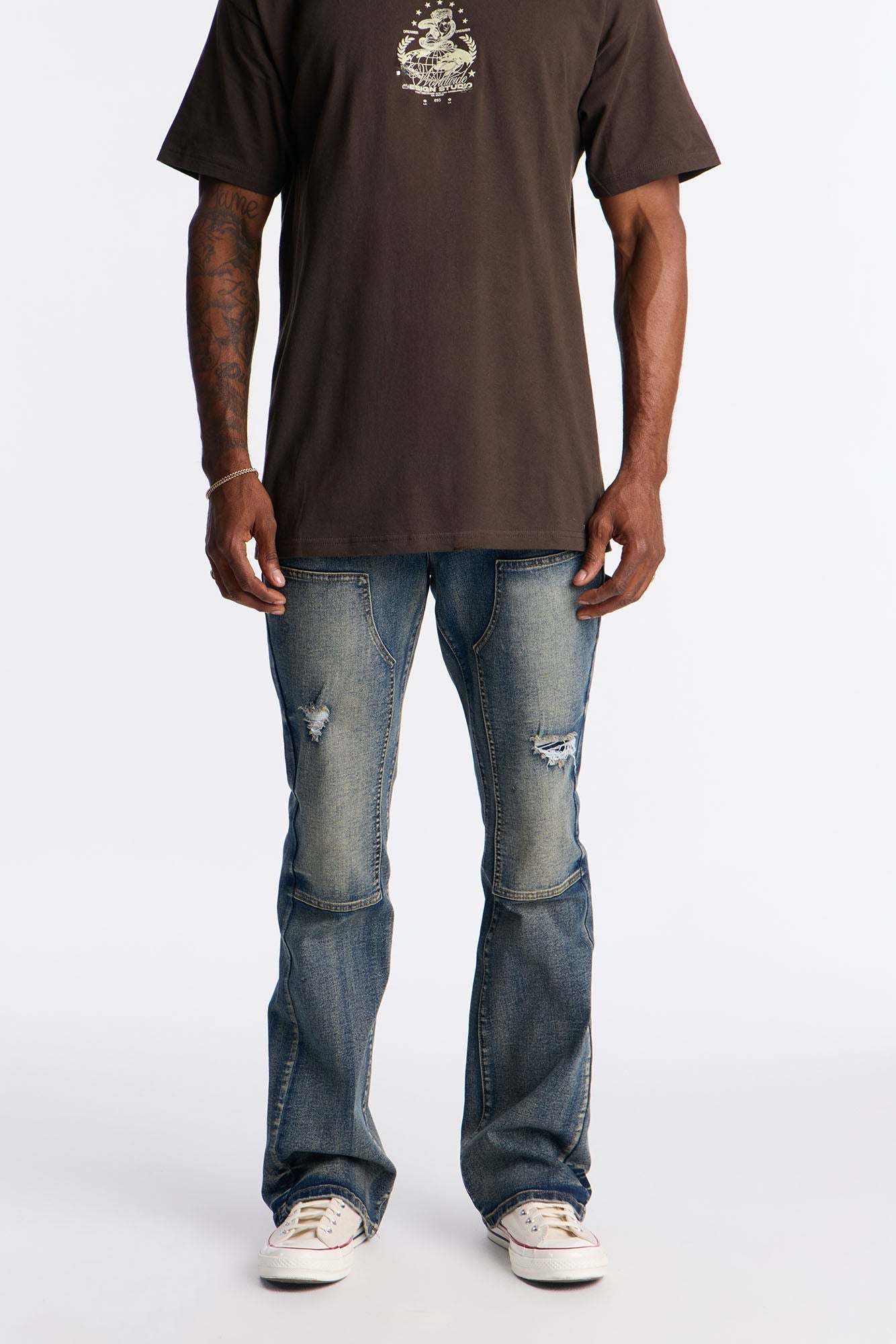 Stacked Skinny Flare Up To Me Carpenter Distressed Jean - Medium Wash Fashion Nova