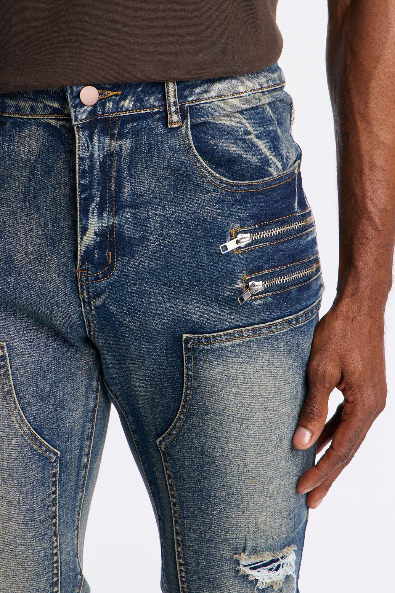 Stacked Skinny Flare Up To Me Carpenter Distressed Jean - Medium Wash Fashion Nova