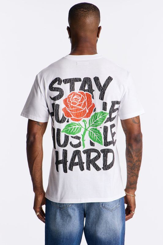 Give Me My Flowers Hustle Short Sleeve Tee - White Fashion Nova