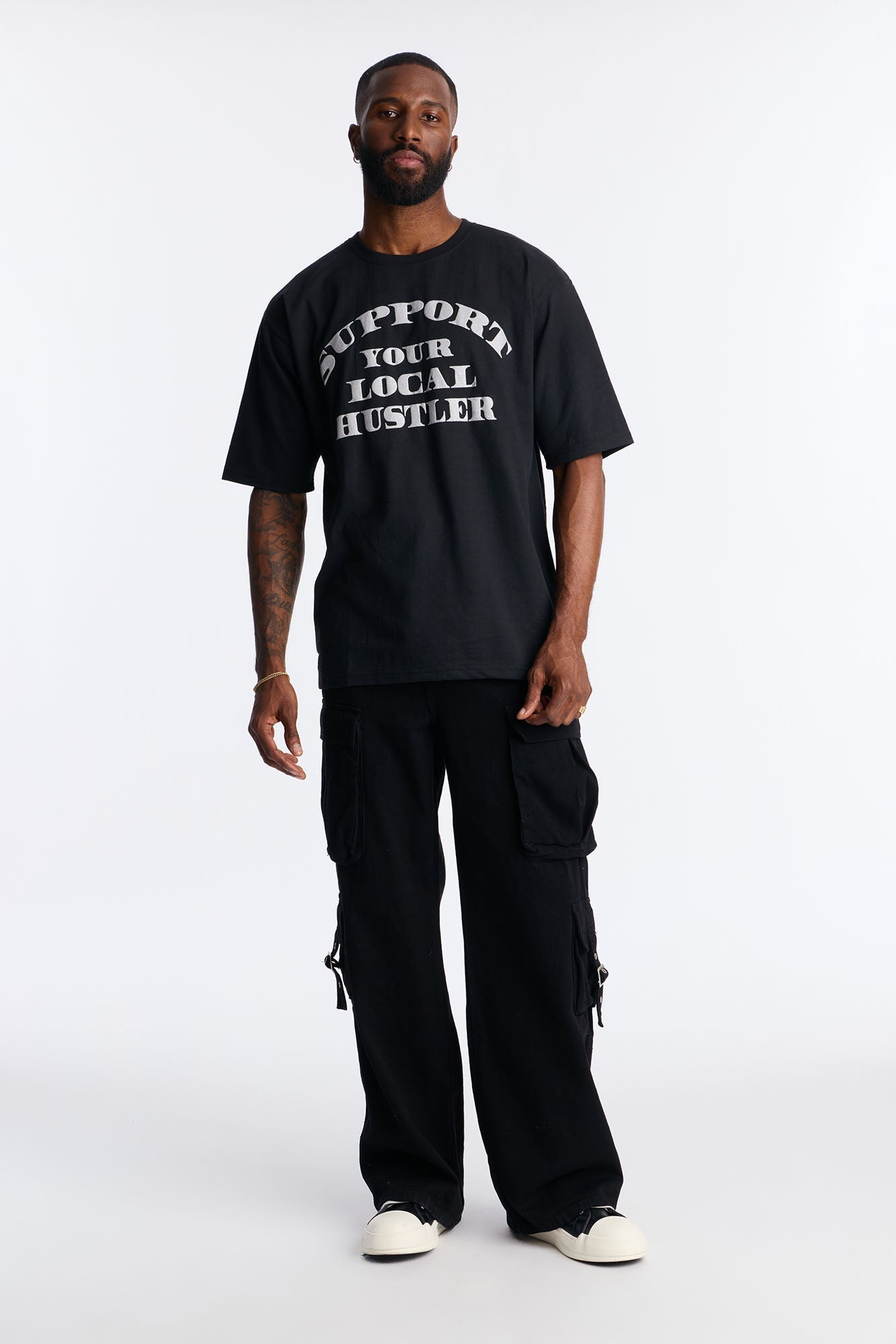 Support Your Local Hustler Oversized Short Sleeve Tee - Black Fashion Nova