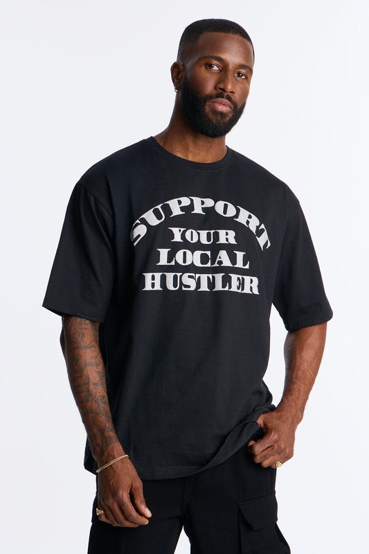 Support Your Local Hustler Oversized Short Sleeve Tee - Black Fashion Nova