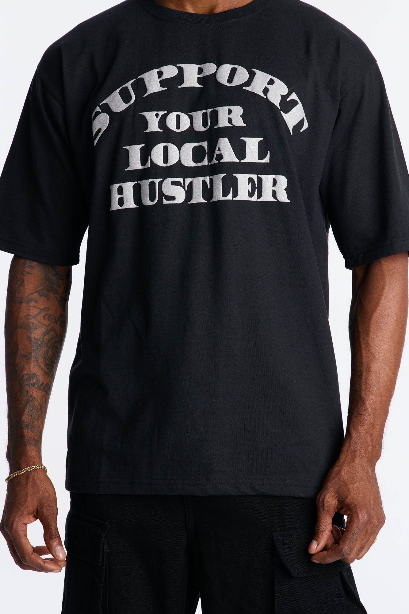Support Your Local Hustler Oversized Short Sleeve Tee - Black Fashion Nova