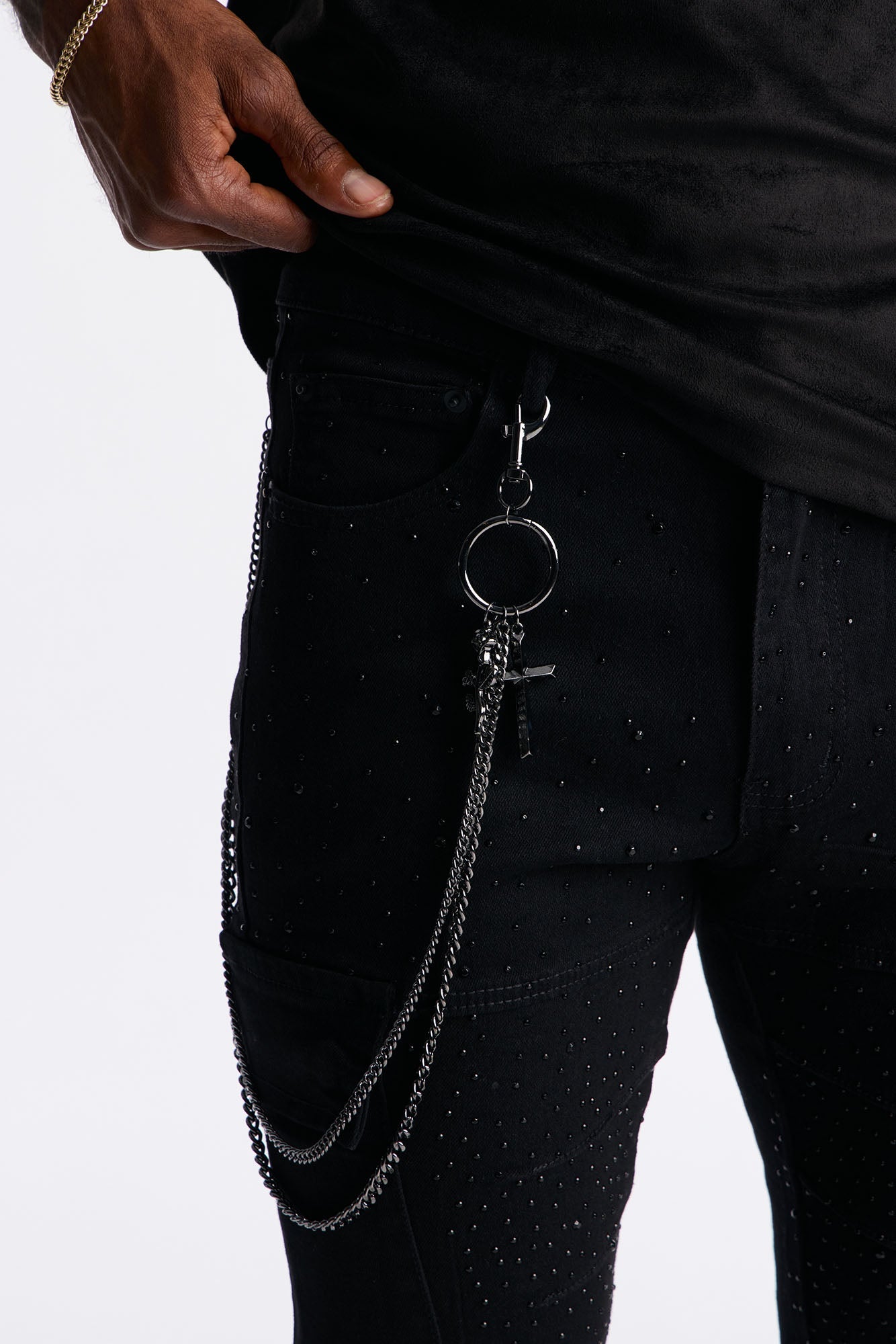 Love And Faith Layered Pendant Pant Chain - Gunmetal Fashion Nova