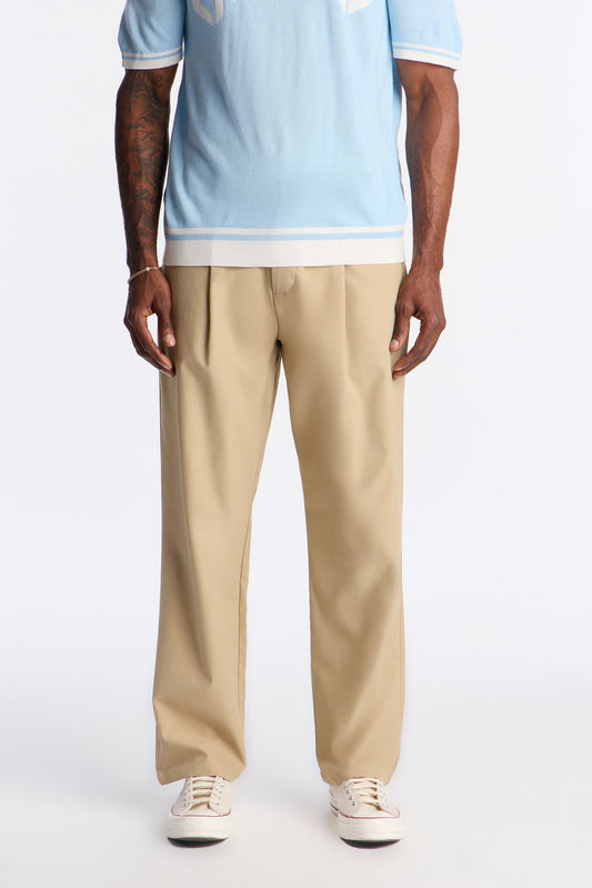 Straight Sterling Pleated Pants - Beige Fashion Nova