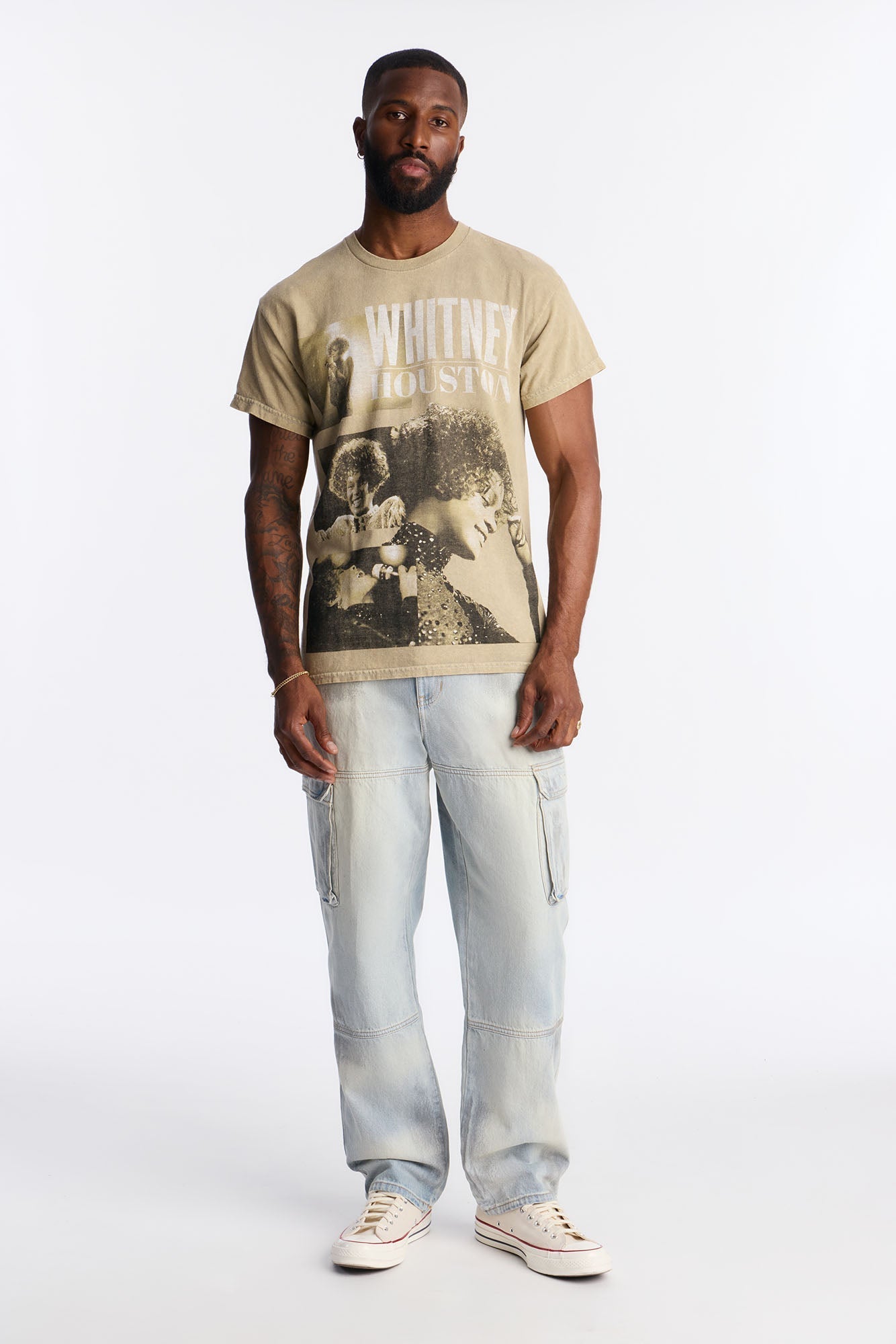 Whitney Houston Vintage Washed Short Sleeve Tee - Taupe Fashion Nova