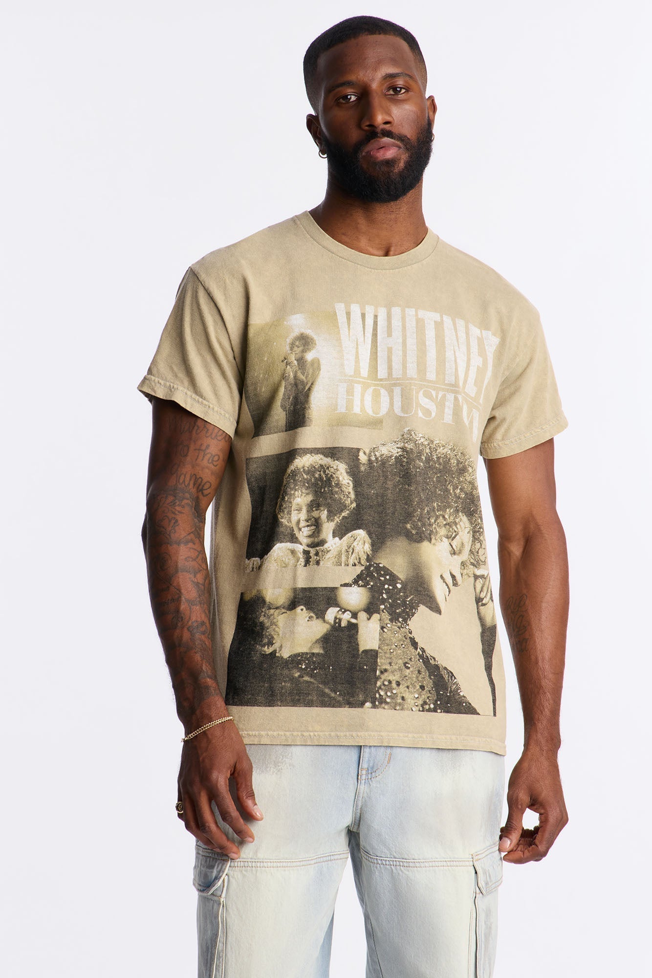 Whitney Houston Vintage Washed Short Sleeve Tee - Taupe Fashion Nova