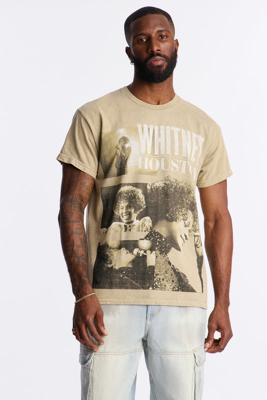 Whitney Houston Vintage Washed Short Sleeve Tee - Taupe Fashion Nova