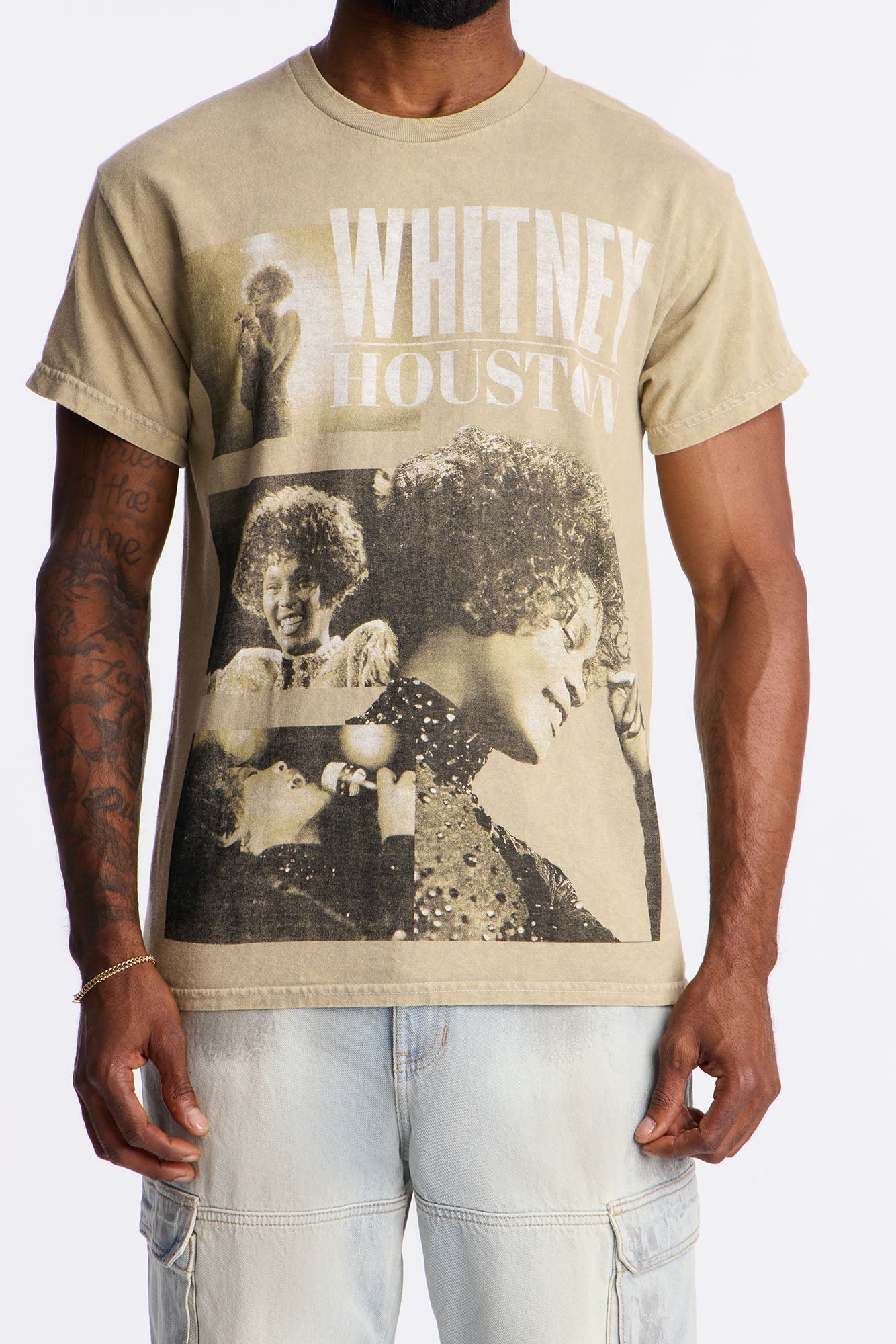 Whitney Houston Vintage Washed Short Sleeve Tee - Taupe Fashion Nova