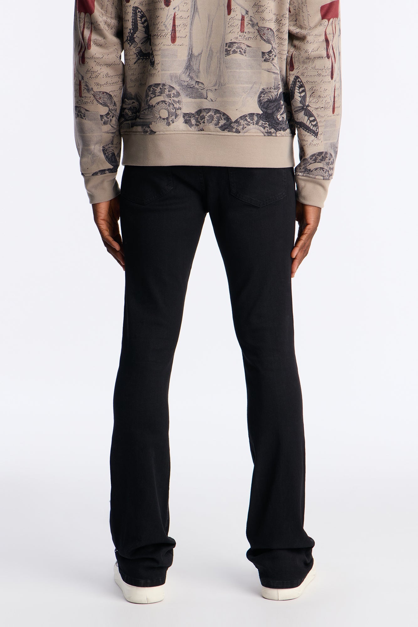 Stacked Skinny Flare Flamed Rose Jeweled Jean - Black Fashion Nova